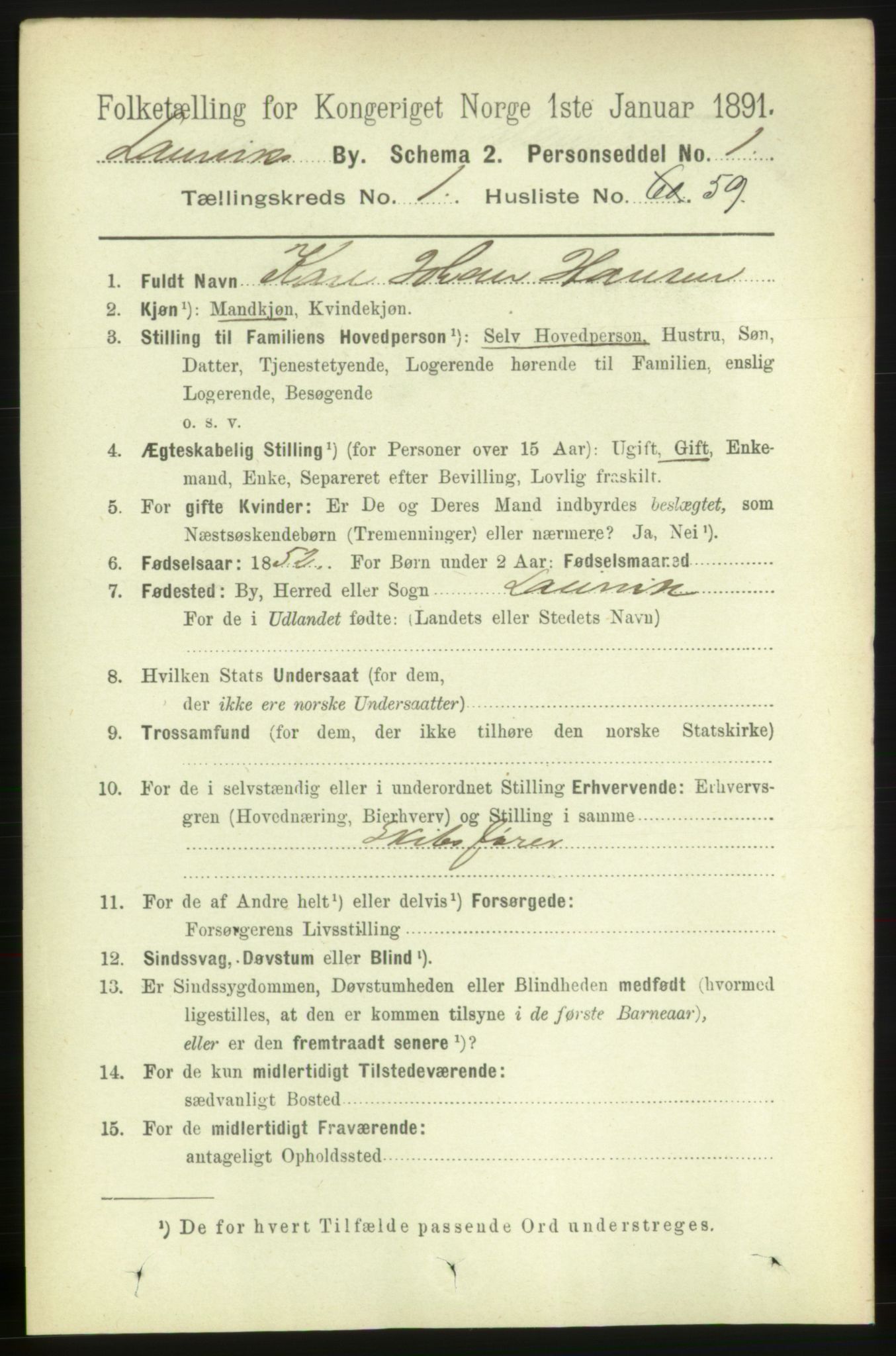 RA, 1891 census for 0707 Larvik, 1891, p. 3014