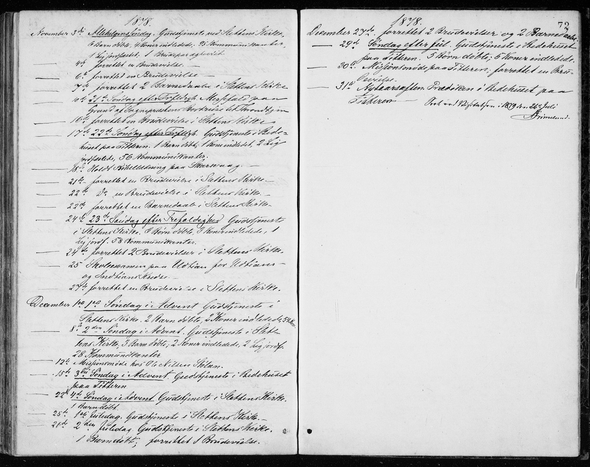 Ministerialprotokoller, klokkerbøker og fødselsregistre - Sør-Trøndelag, AV/SAT-A-1456/640/L0577: Parish register (official) no. 640A02, 1877-1878, p. 72