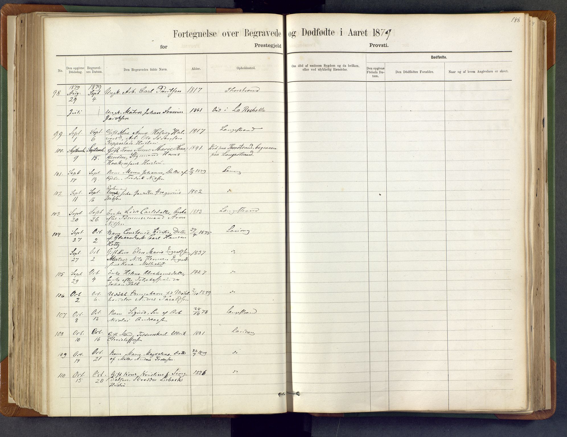 Larvik kirkebøker, SAKO/A-352/F/Fa/L0007: Parish register (official) no. I 7, 1871-1883, p. 188