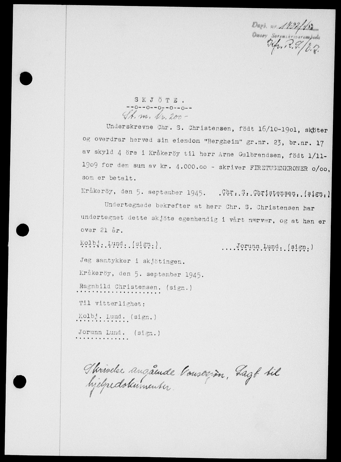 Onsøy sorenskriveri, SAO/A-10474/G/Ga/Gab/L0015: Mortgage book no. II A-15, 1945-1946, Diary no: : 1732/1945