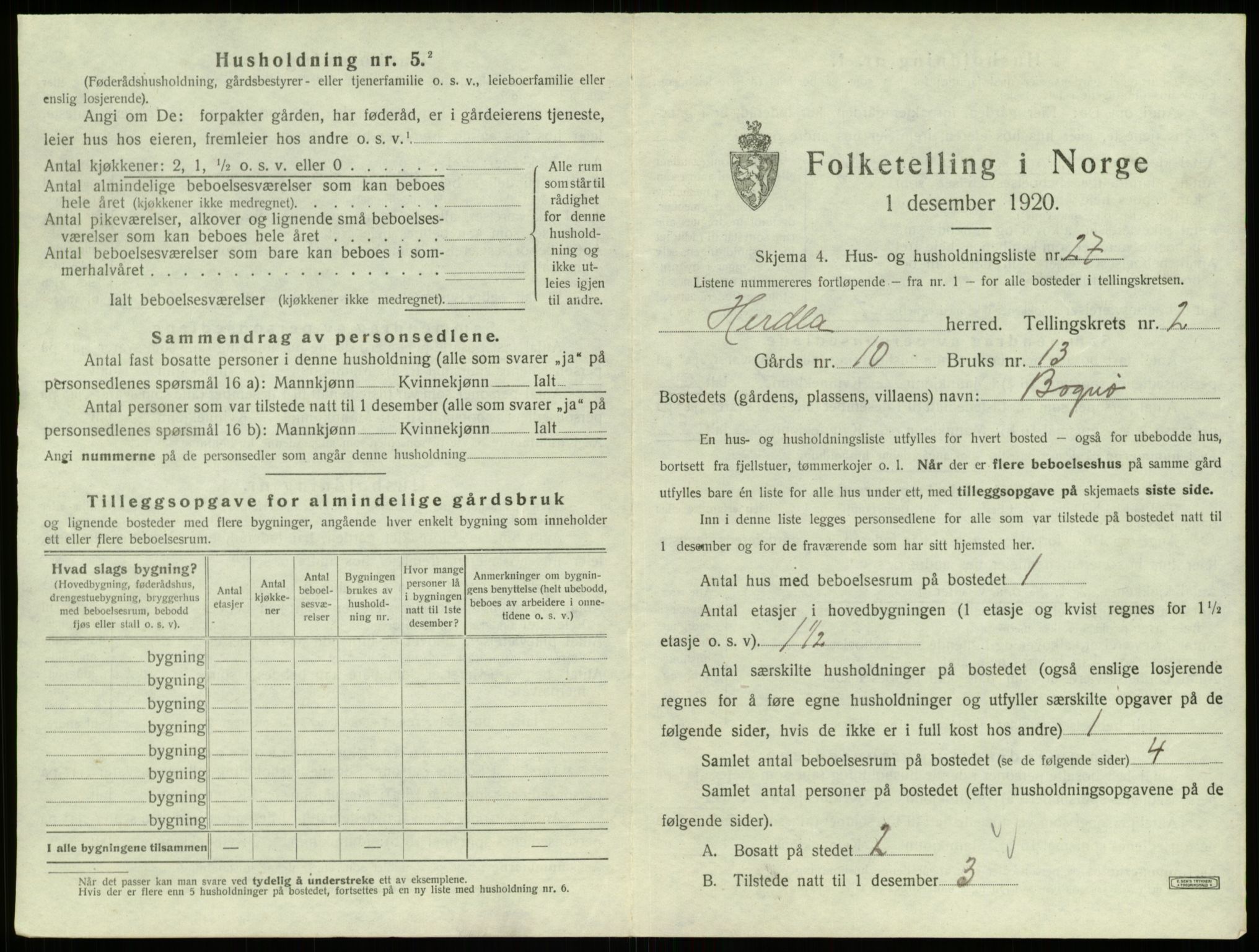 SAB, 1920 census for Herdla, 1920, p. 275