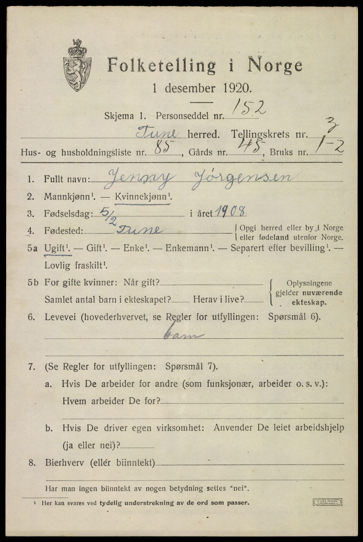 SAO, 1920 census for Tune, 1920, p. 5040