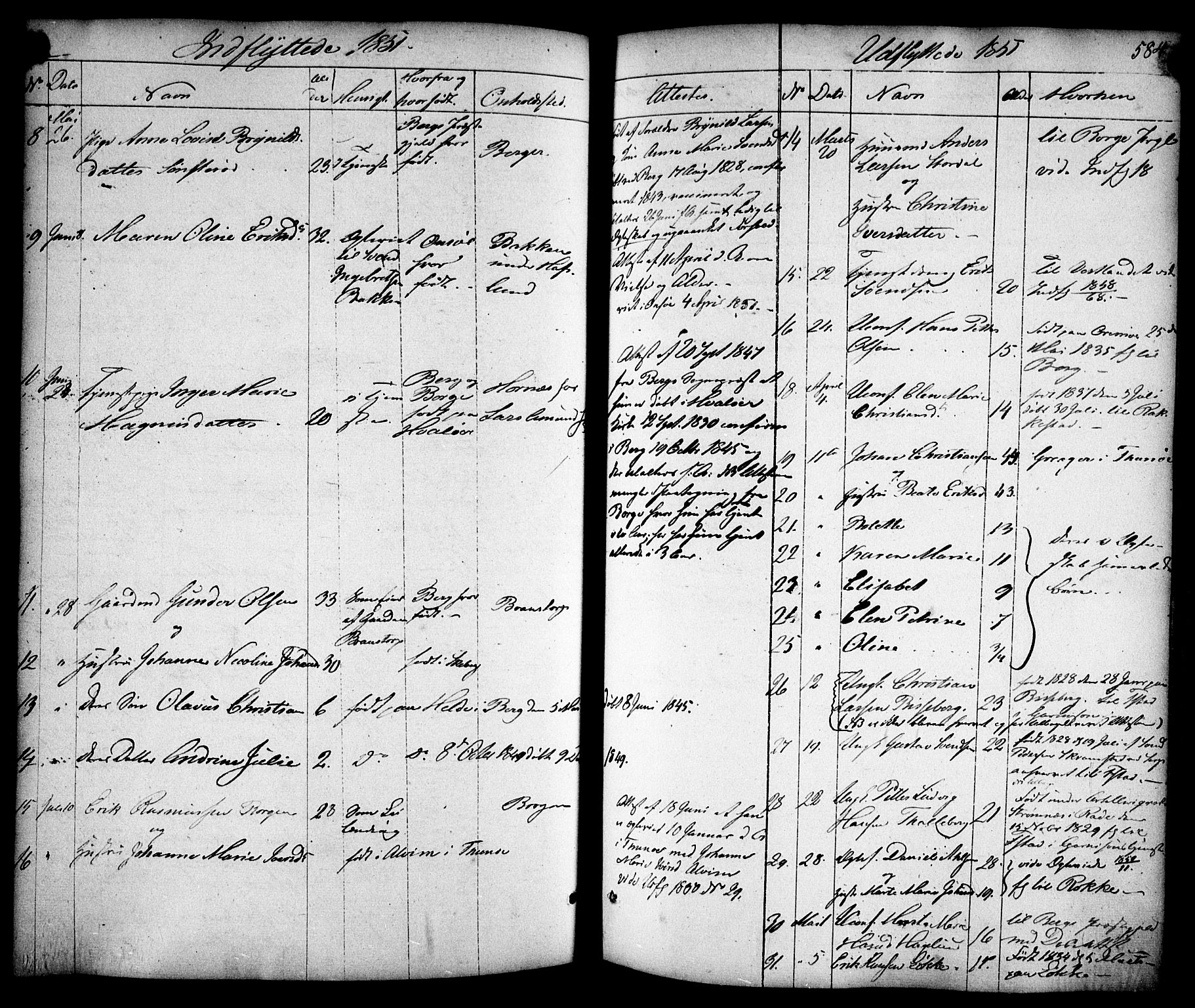 Skjeberg prestekontor Kirkebøker, AV/SAO-A-10923/F/Fa/L0006: Parish register (official) no. I 6, 1846-1858, p. 584