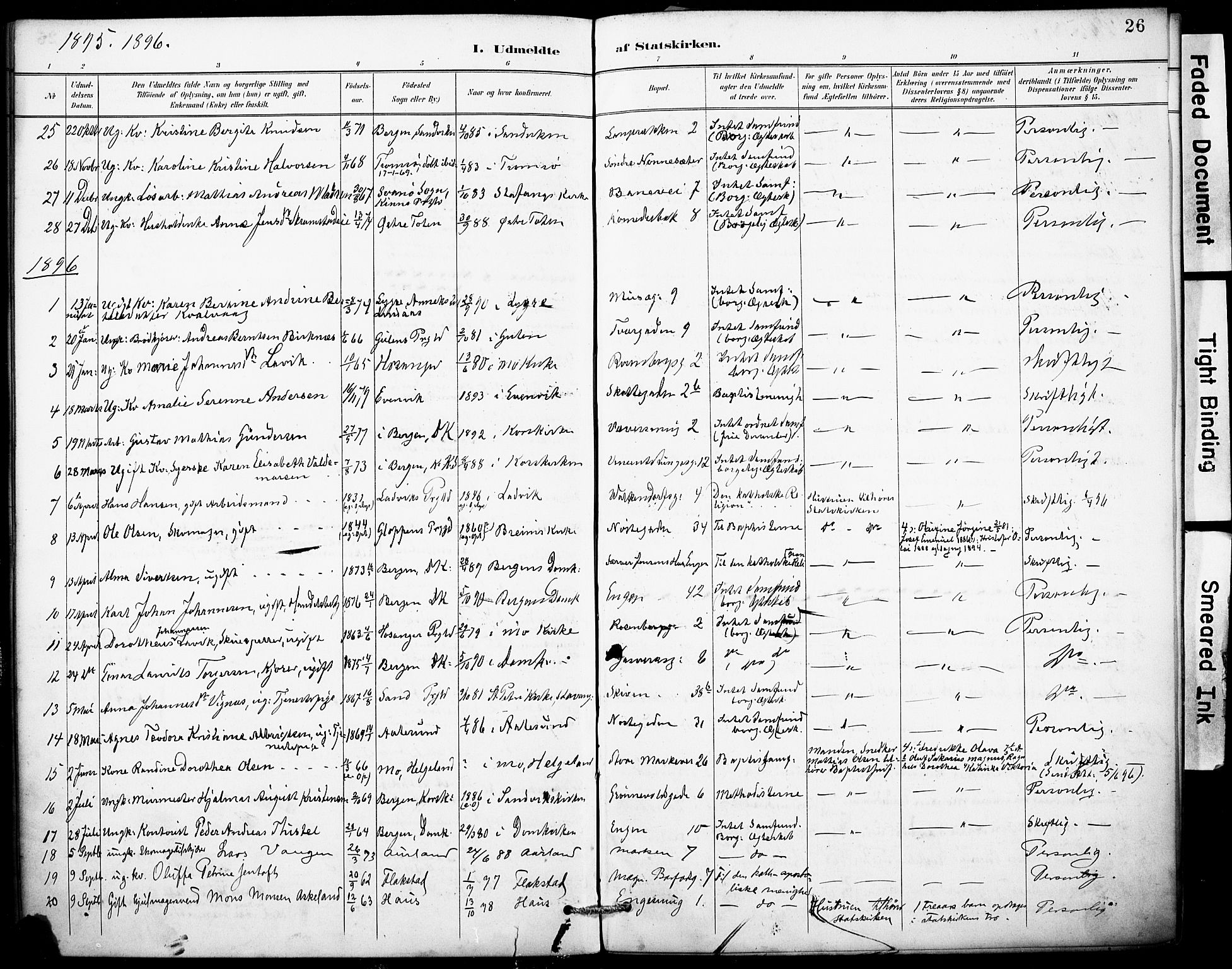 Domkirken sokneprestembete, SAB/A-74801/H/Haa: Parish register (official) no. I 1, 1887-1908, p. 26
