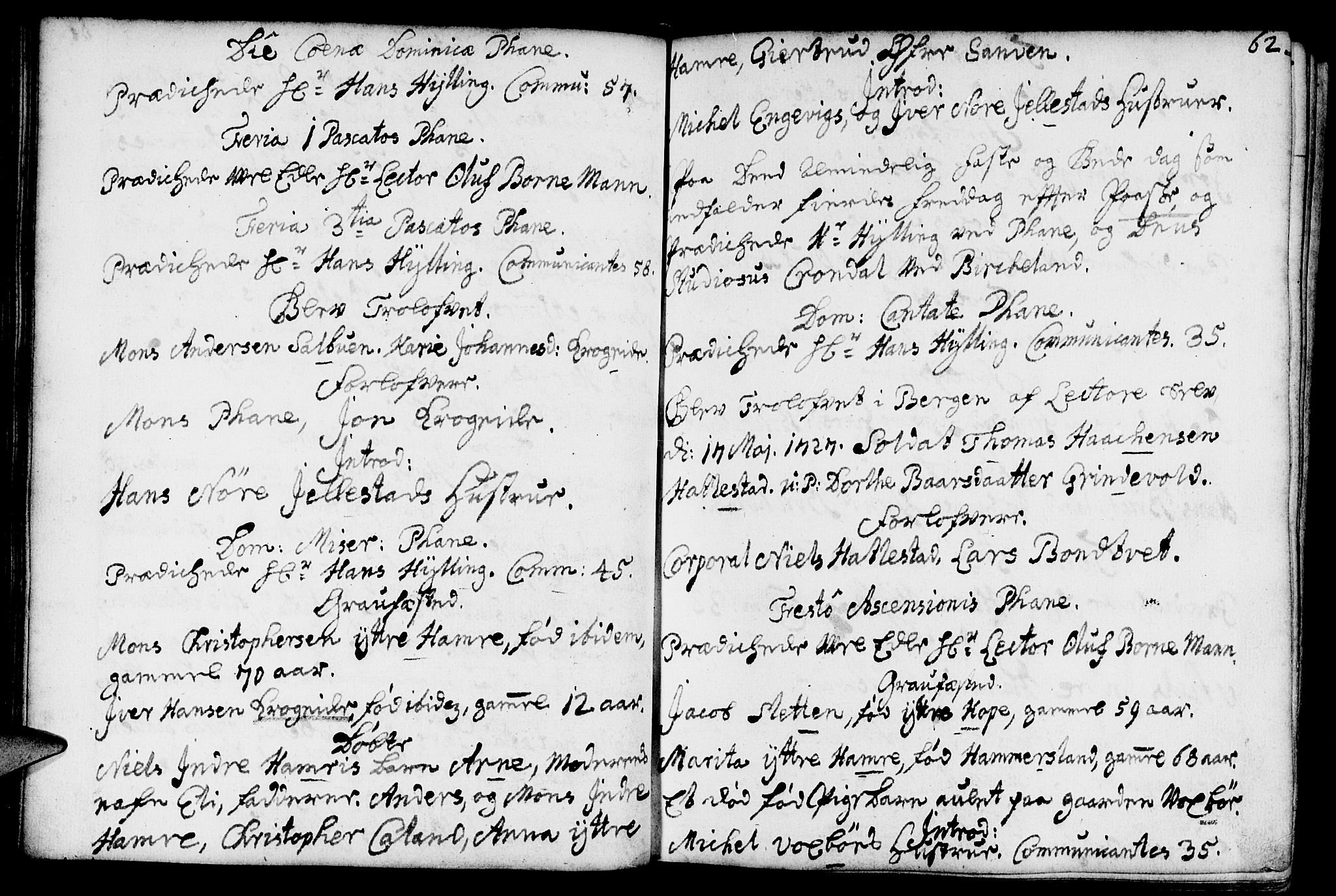 Fana Sokneprestembete, AV/SAB-A-75101/H/Haa/Haaa/L0002: Parish register (official) no. A 2, 1719-1735, p. 62