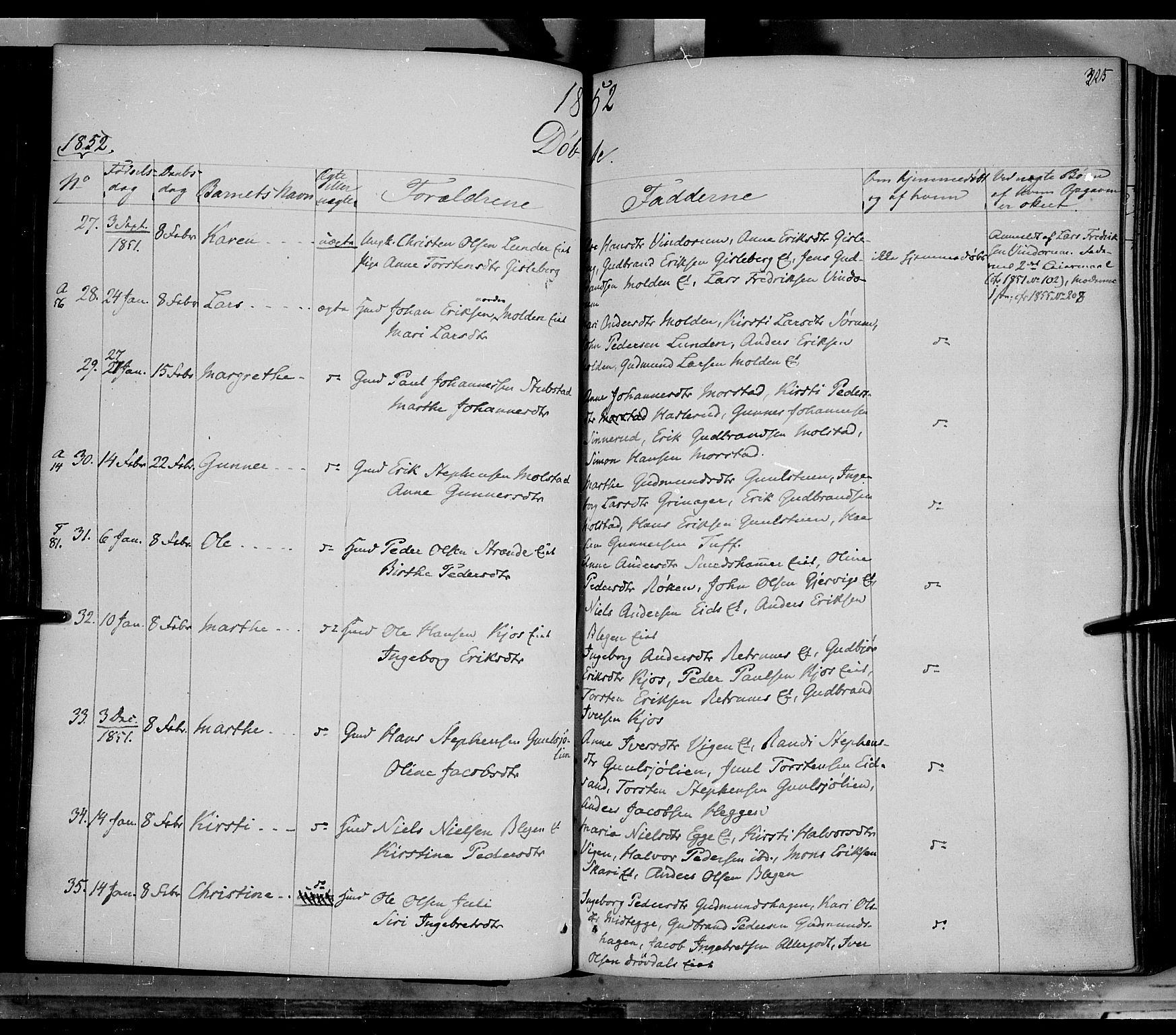 Gran prestekontor, AV/SAH-PREST-112/H/Ha/Haa/L0011: Parish register (official) no. 11, 1842-1856, p. 324-325