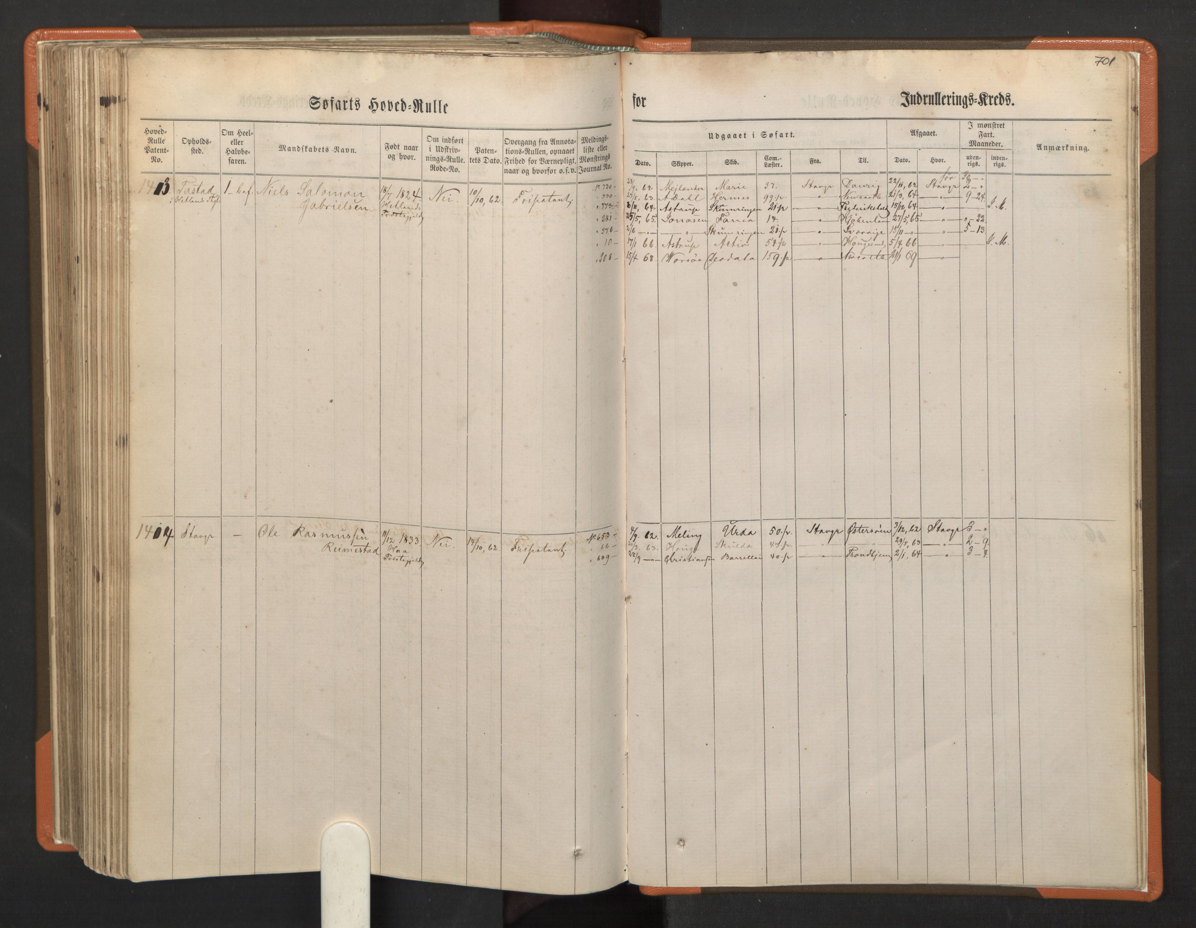 Stavanger sjømannskontor, AV/SAST-A-102006/F/Fb/Fbb/L0002: Sjøfartshovedrulle, patentnr. 721-1450 (del 2), 1863, p. 349