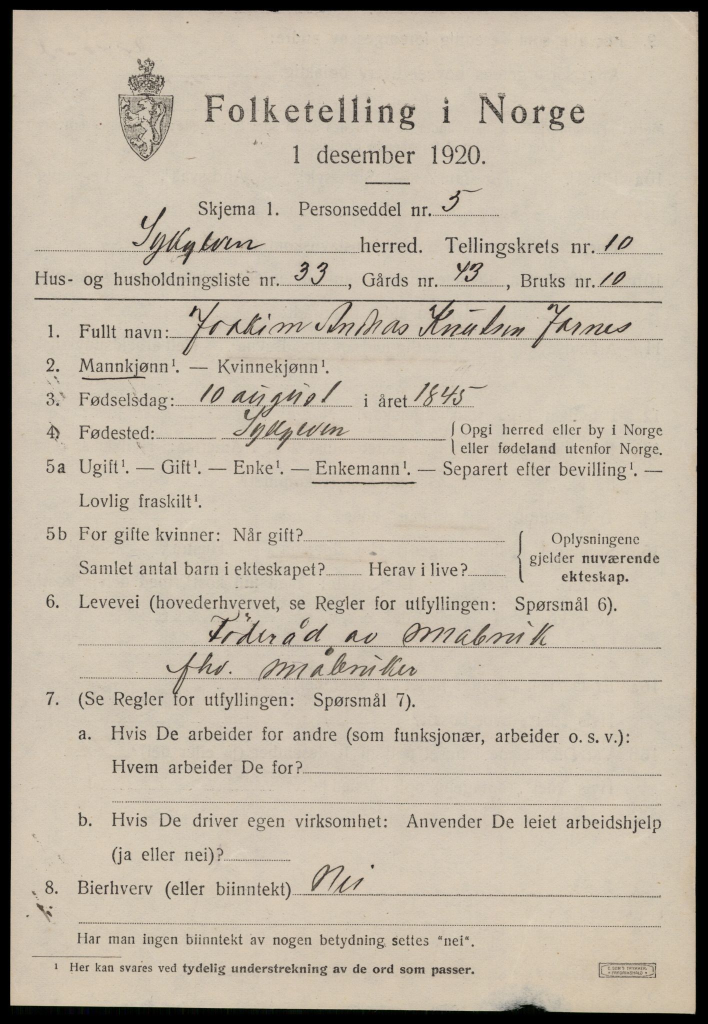 SAT, 1920 census for Sykkylven, 1920, p. 5409