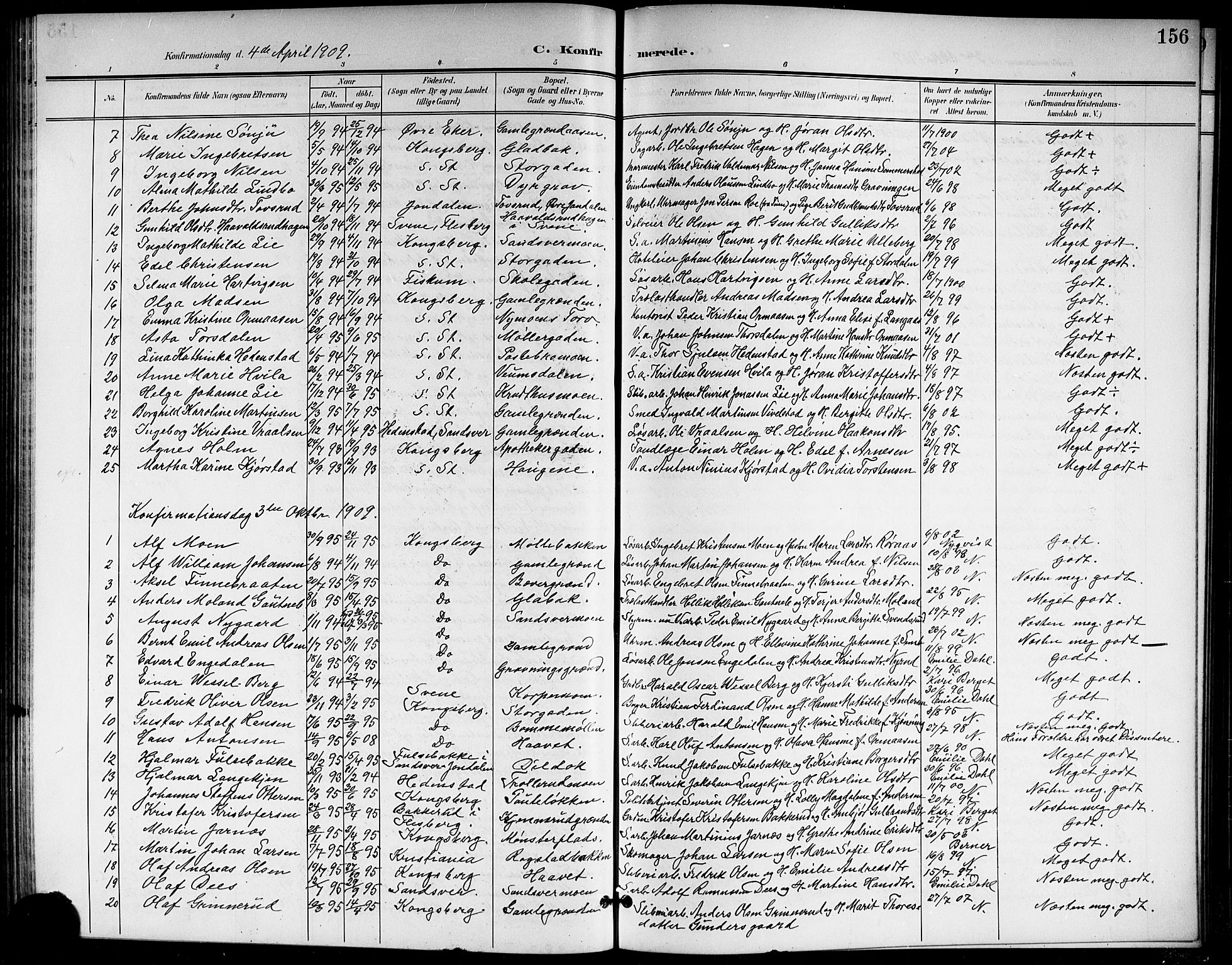 Kongsberg kirkebøker, SAKO/A-22/G/Ga/L0007: Parish register (copy) no. 7, 1901-1915, p. 156