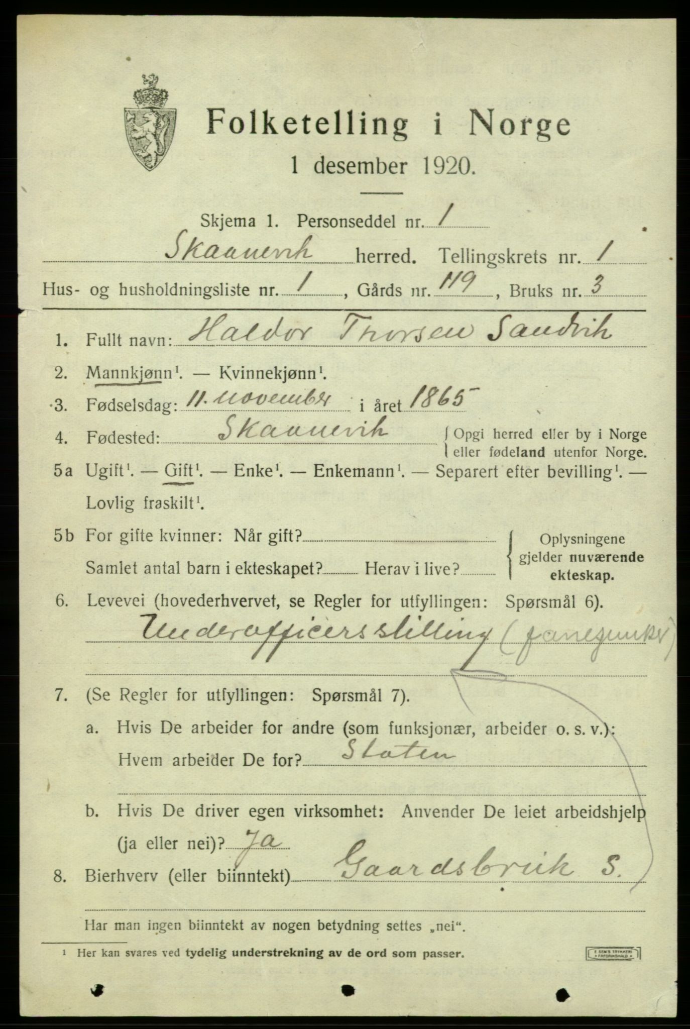 SAB, 1920 census for Skånevik, 1920, p. 2281