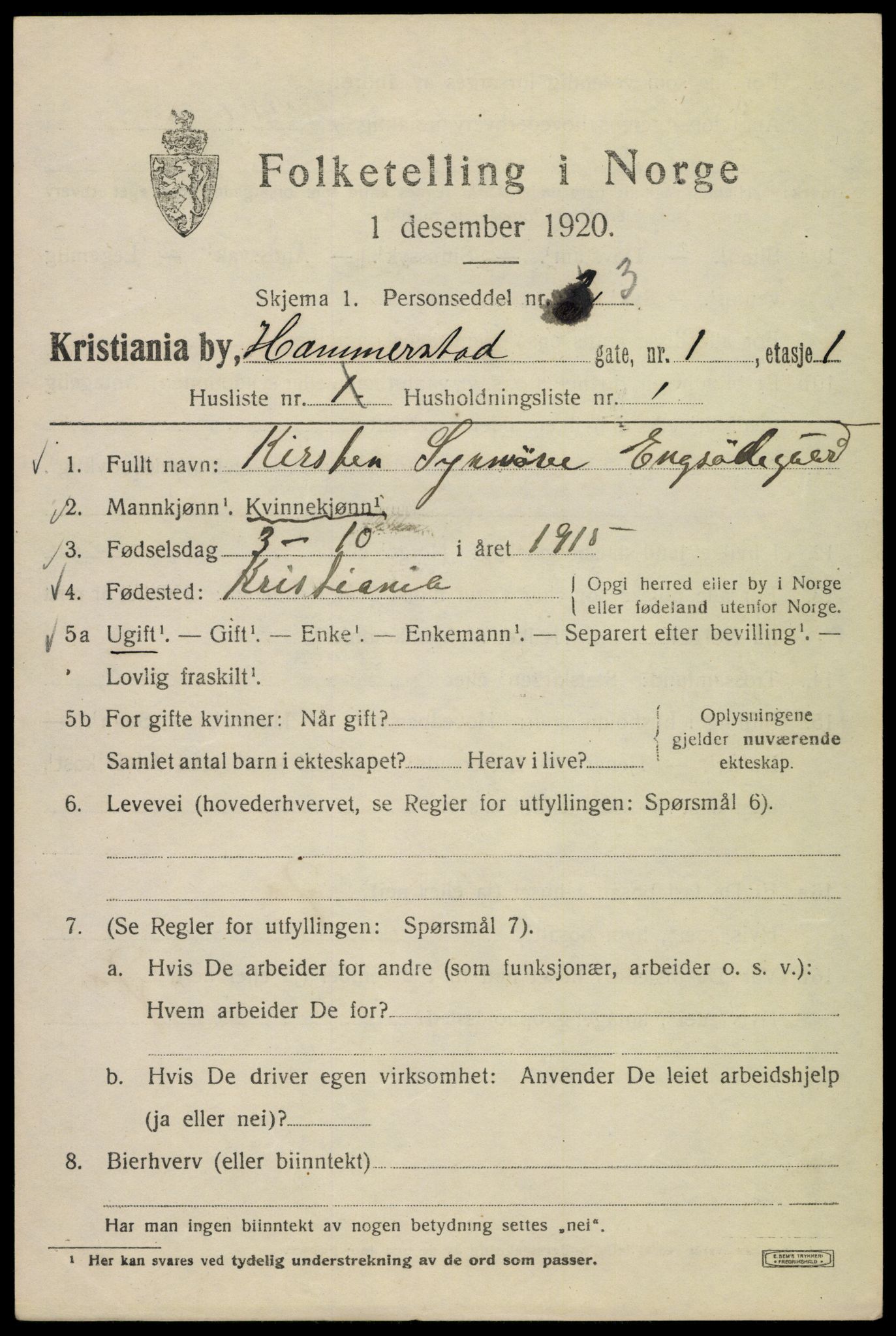 SAO, 1920 census for Kristiania, 1920, p. 269017