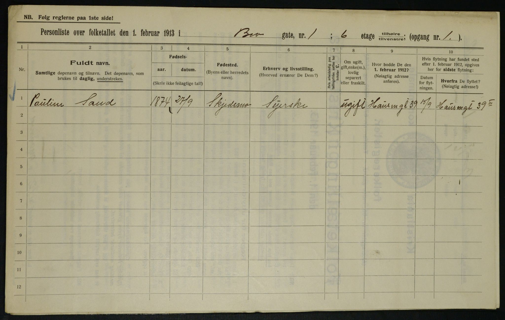 OBA, Municipal Census 1913 for Kristiania, 1913, p. 9597