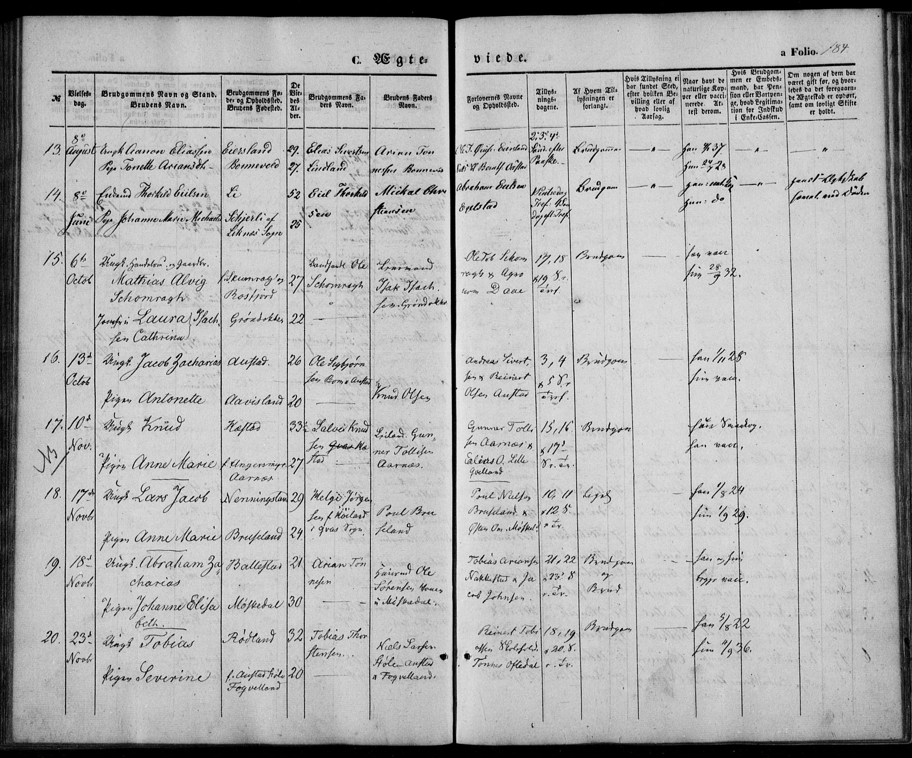 Lyngdal sokneprestkontor, AV/SAK-1111-0029/F/Fa/Fac/L0009: Parish register (official) no. A 9, 1852-1864, p. 184