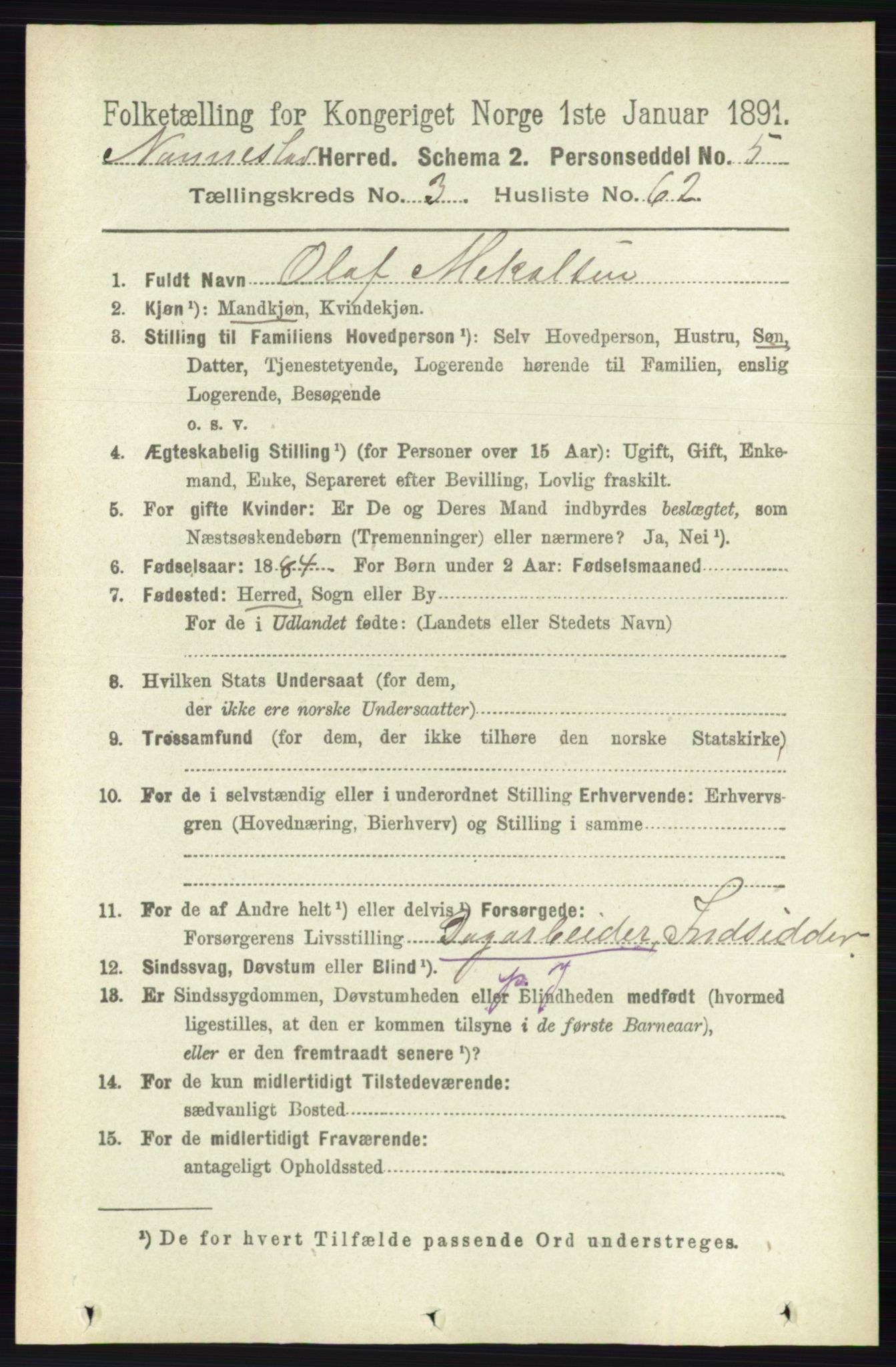 RA, 1891 census for 0238 Nannestad, 1891, p. 1826