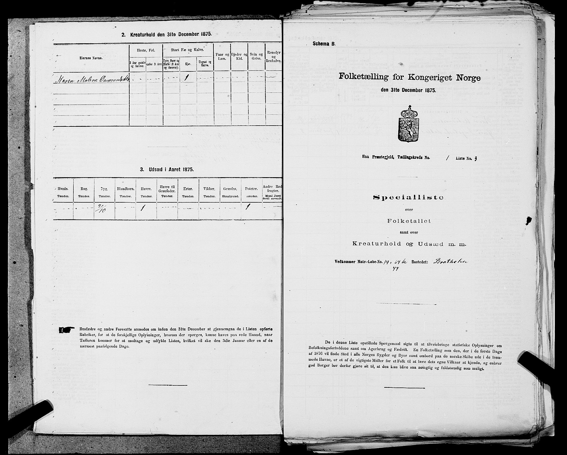 SAST, 1875 census for 1119P Hå, 1875, p. 58