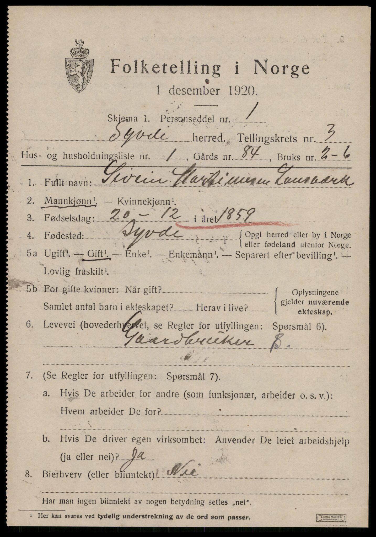 SAT, 1920 census for Syvde, 1920, p. 1010