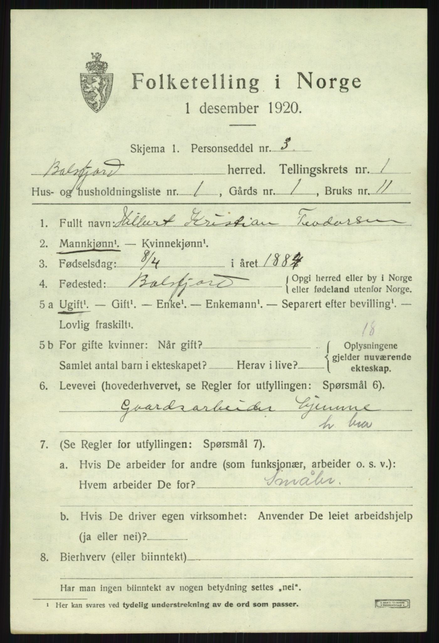 SATØ, 1920 census for Balsfjord, 1920, p. 1202