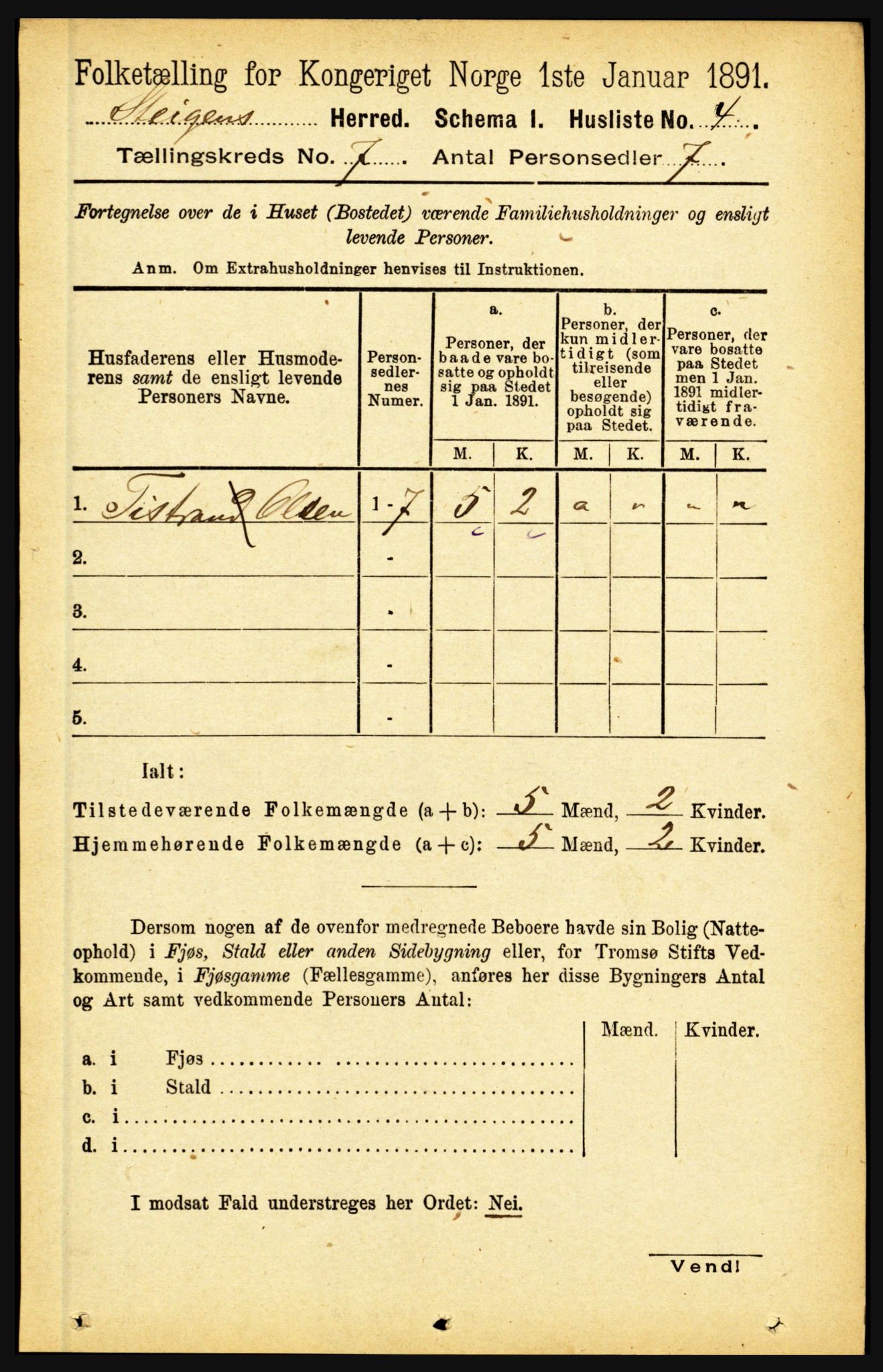 RA, 1891 census for 1848 Steigen, 1891, p. 2223