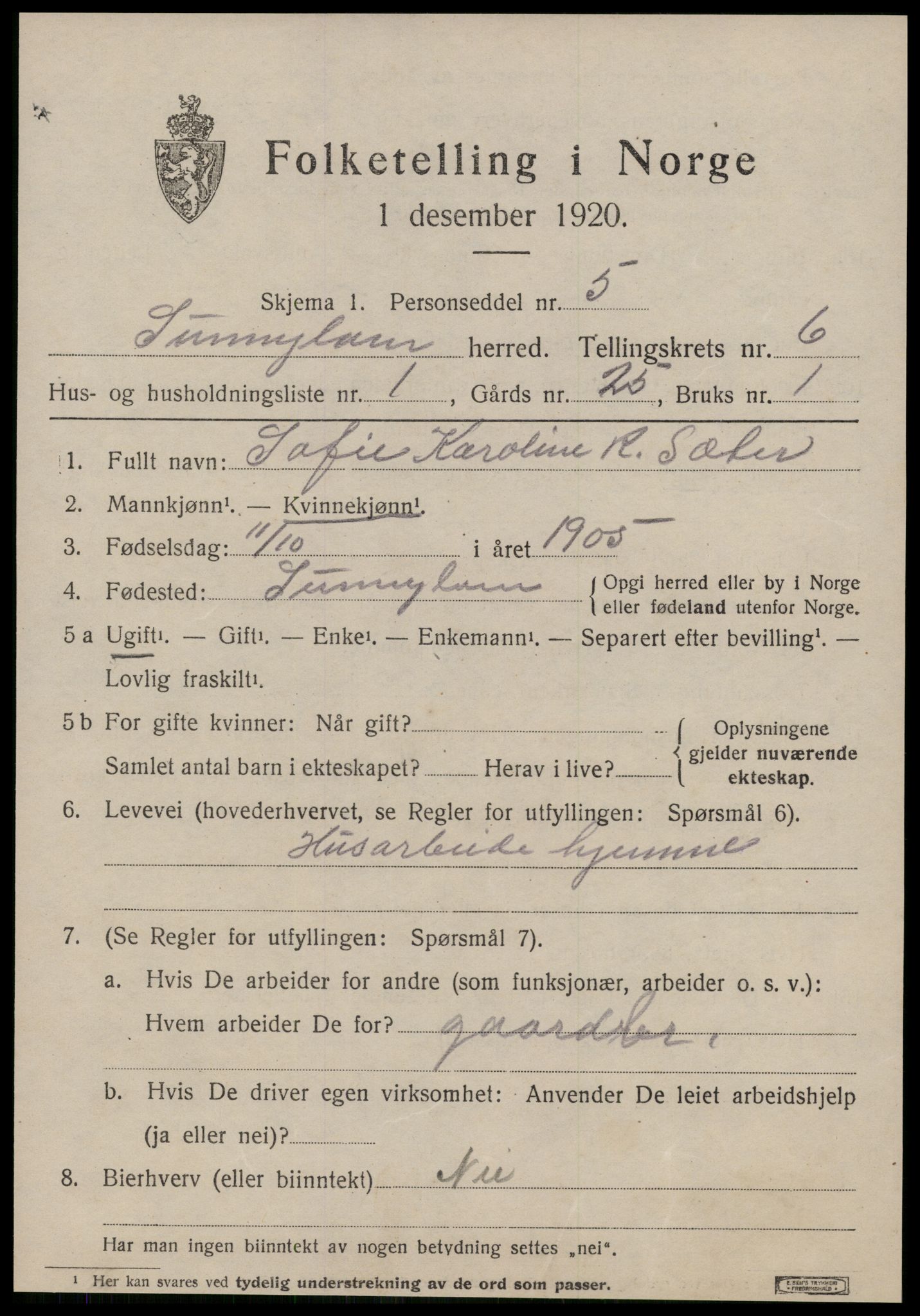 SAT, 1920 census for Sunnylven, 1920, p. 2432