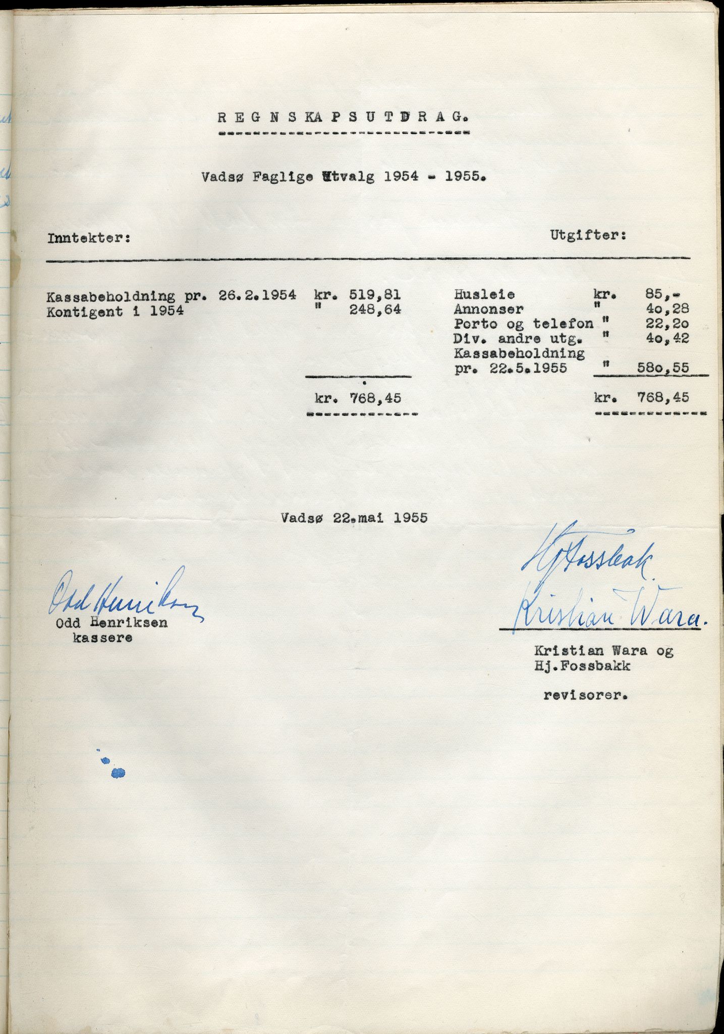 Vadsø Faglige Samorganisasjon, FMFB/A-1085/A/L0001: Styreprotokoll, 1951-1964, p. 88
