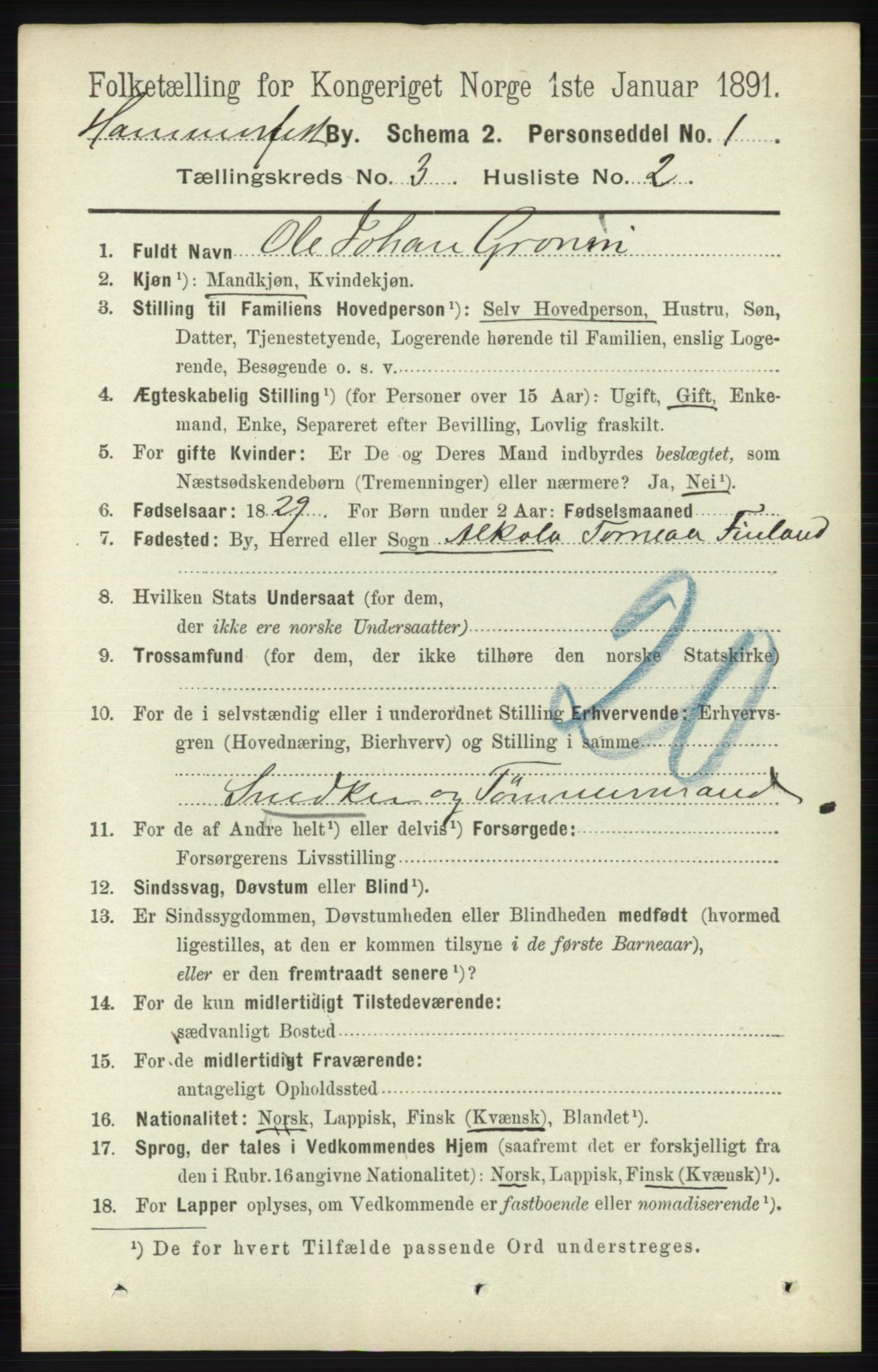 RA, 1891 census for 2001 Hammerfest, 1891, p. 623