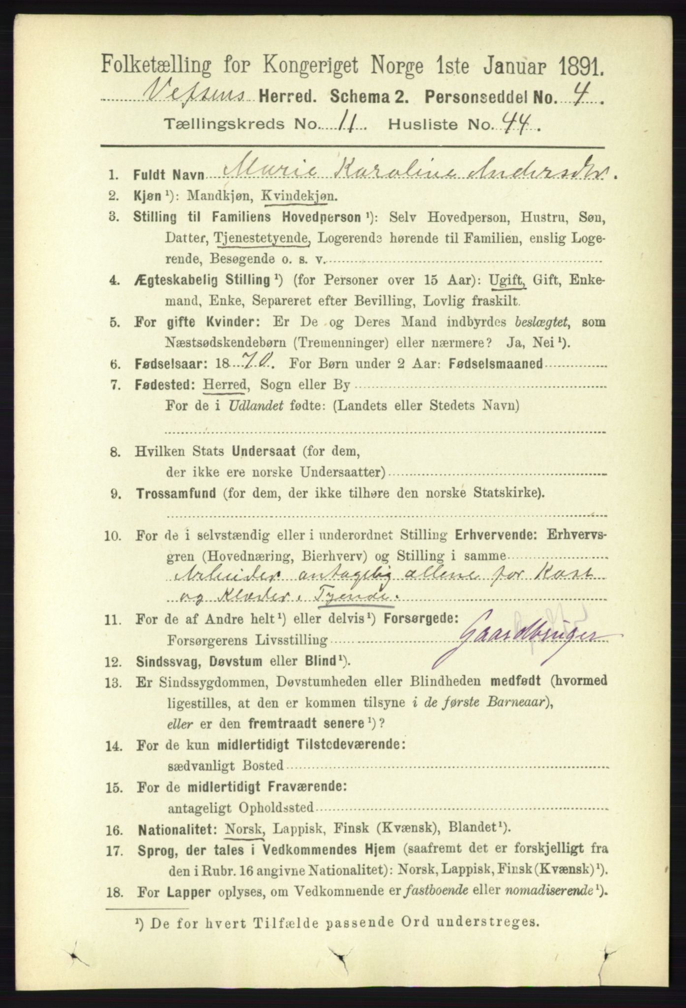 RA, 1891 census for 1824 Vefsn, 1891, p. 5906