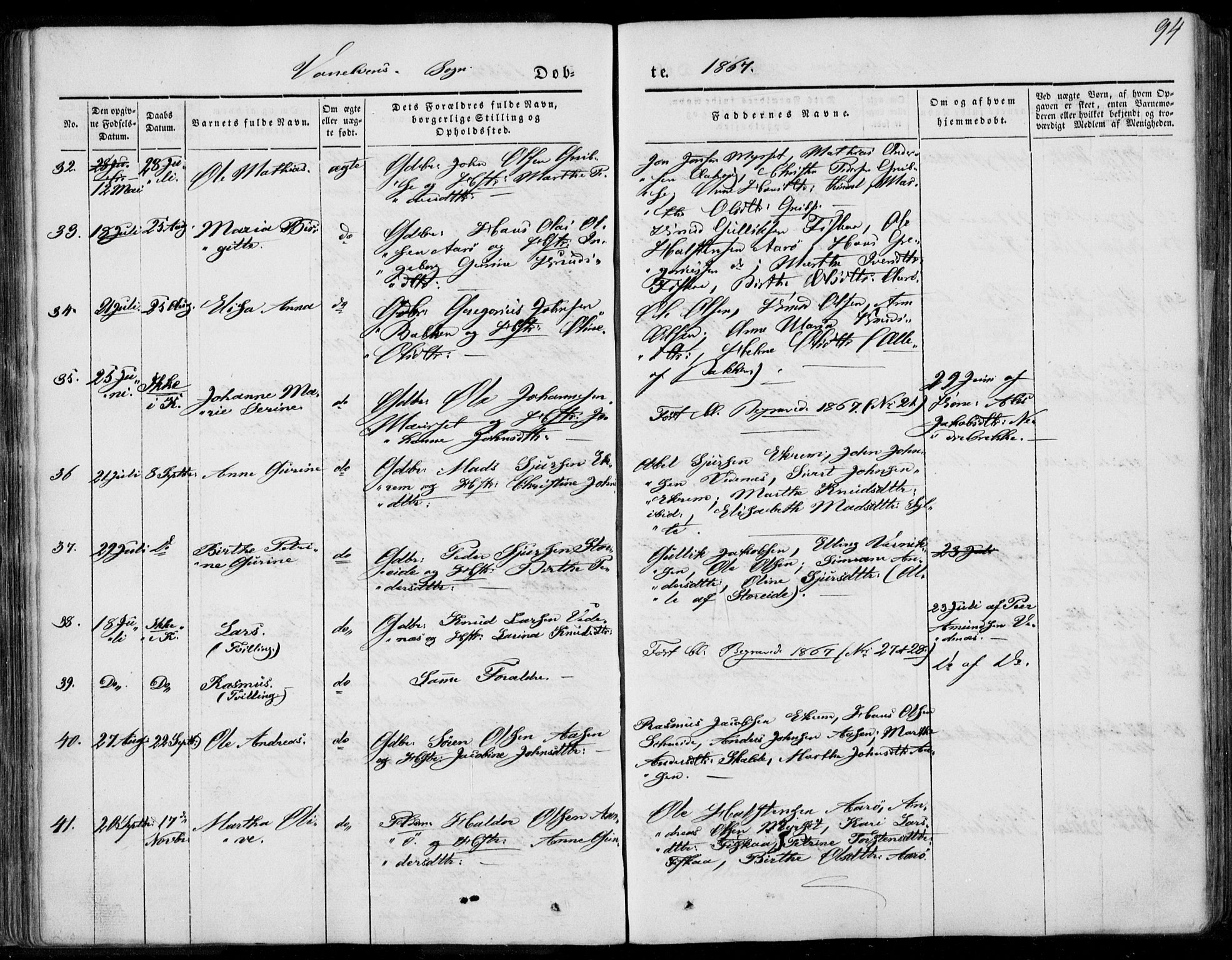 Ministerialprotokoller, klokkerbøker og fødselsregistre - Møre og Romsdal, AV/SAT-A-1454/501/L0006: Parish register (official) no. 501A06, 1844-1868, p. 94