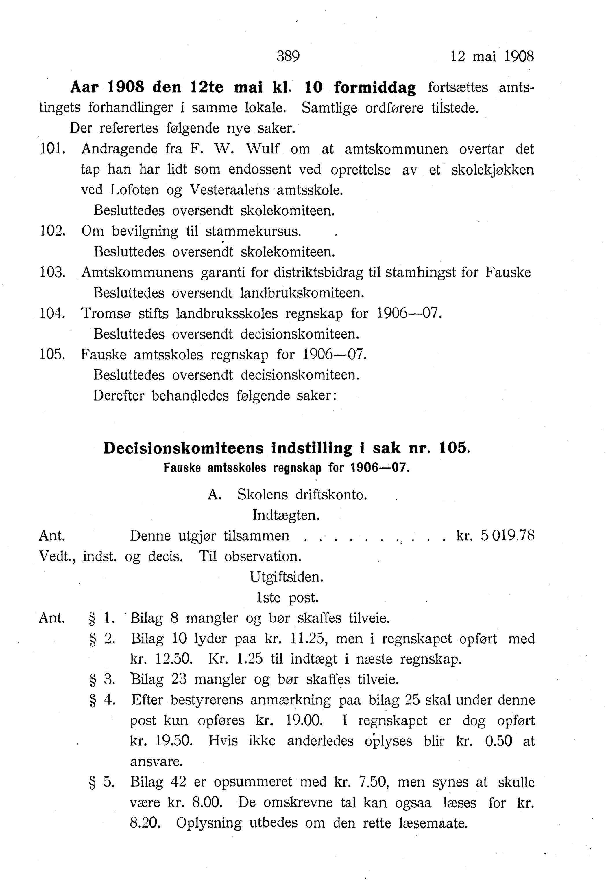 Nordland Fylkeskommune. Fylkestinget, AIN/NFK-17/176/A/Ac/L0031: Fylkestingsforhandlinger 1908, 1908, p. 389