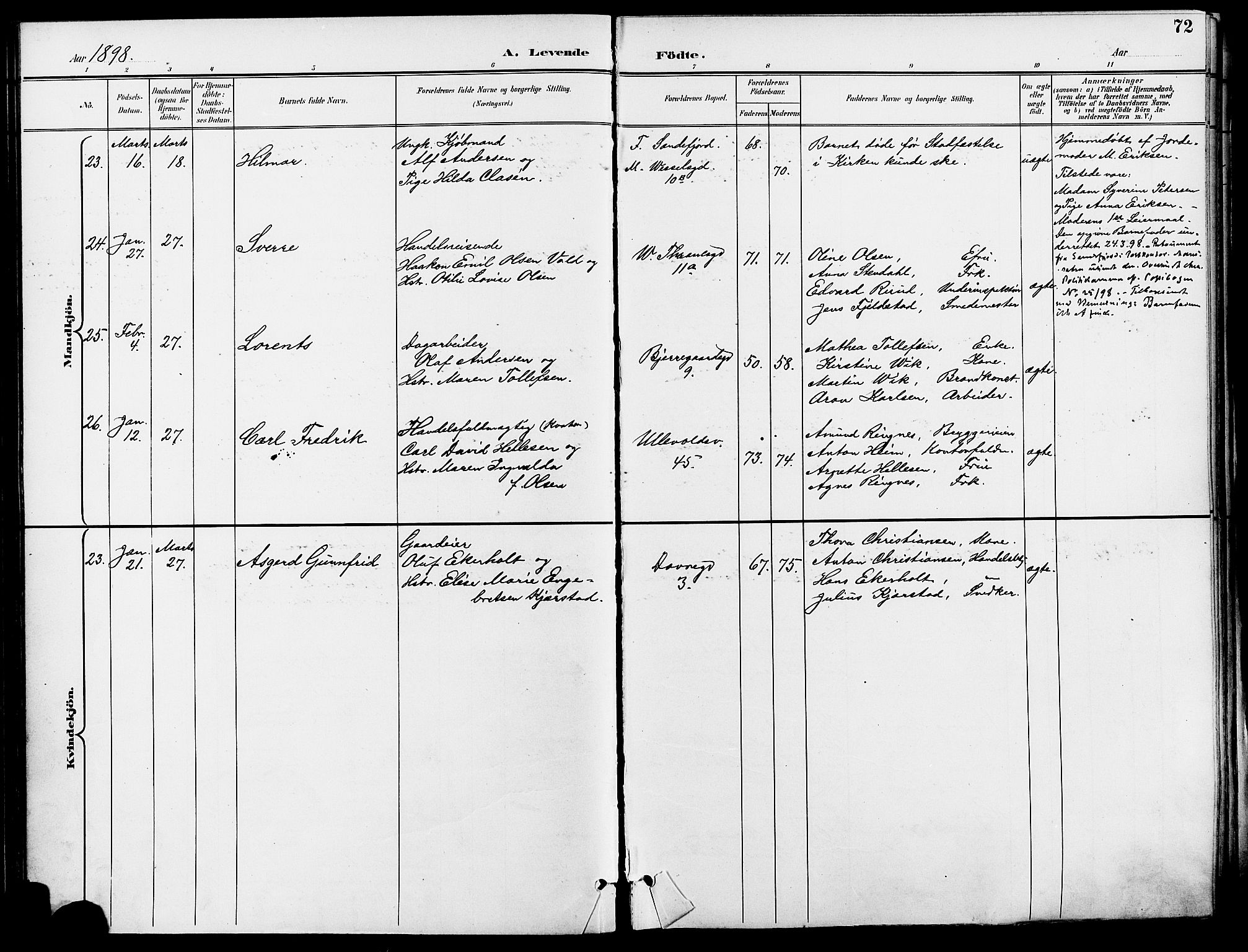 Gamle Aker prestekontor Kirkebøker, AV/SAO-A-10617a/F/L0011: Parish register (official) no. 11, 1896-1901, p. 72