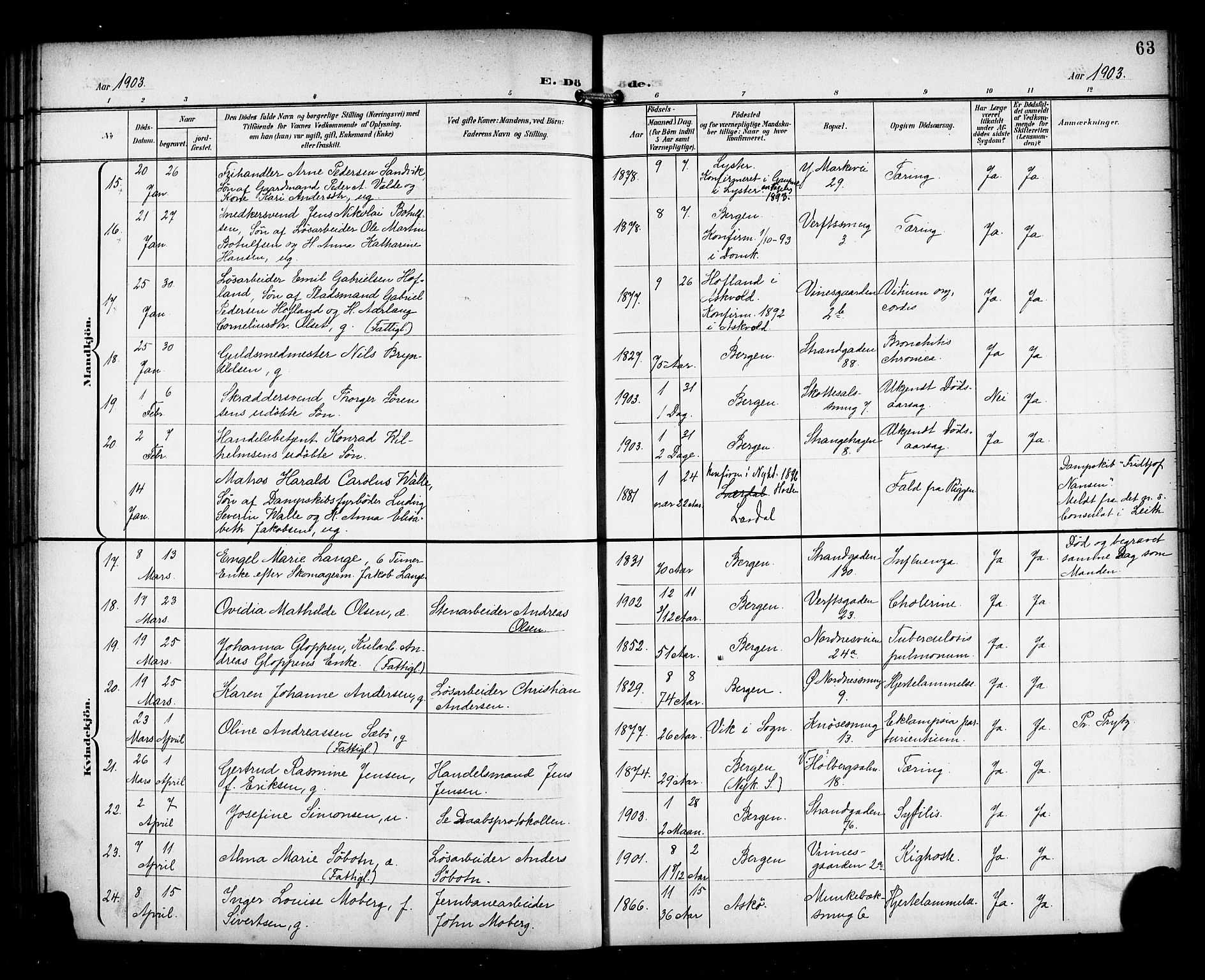 Nykirken Sokneprestembete, AV/SAB-A-77101/H/Haa/L0045: Parish register (official) no. E 5, 1899-1917, p. 63