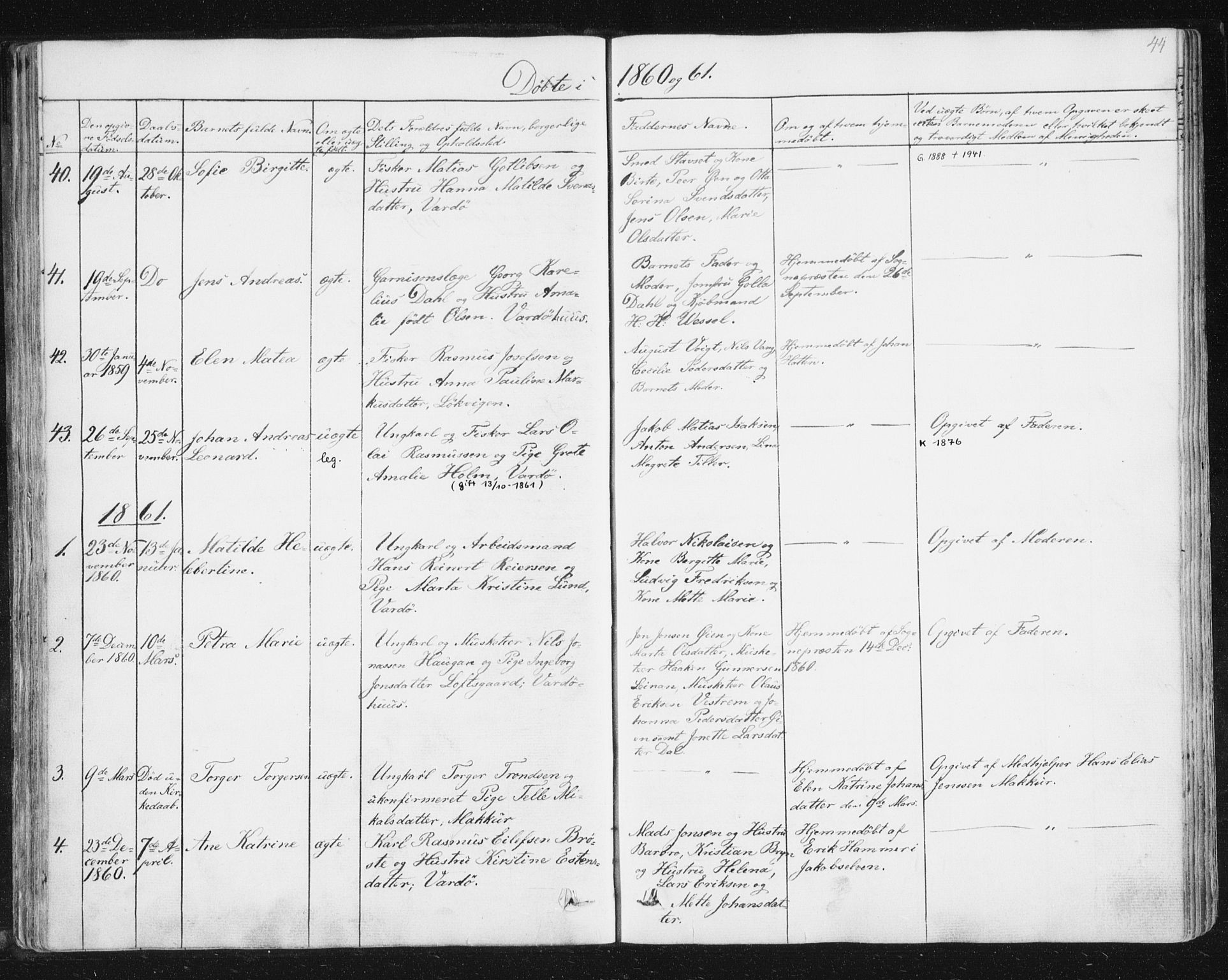 Vardø sokneprestkontor, SATØ/S-1332/H/Ha/L0003kirke: Parish register (official) no. 3, 1843-1861, p. 44