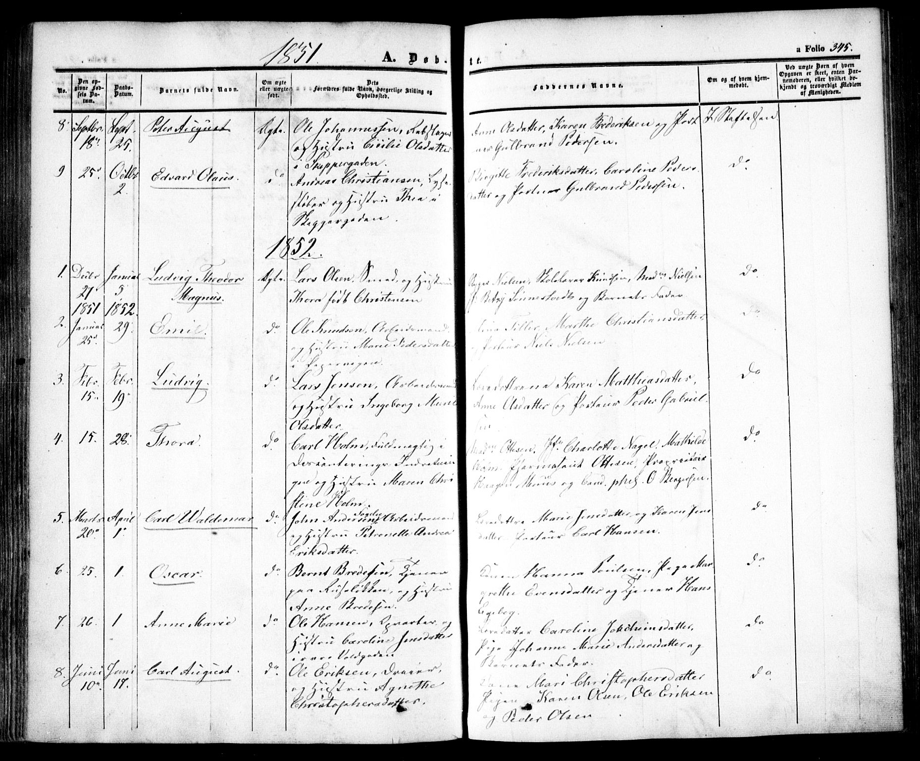 Oslo domkirke Kirkebøker, SAO/A-10752/F/Fa/L0013: Parish register (official) no. 13, 1844-1864, p. 345