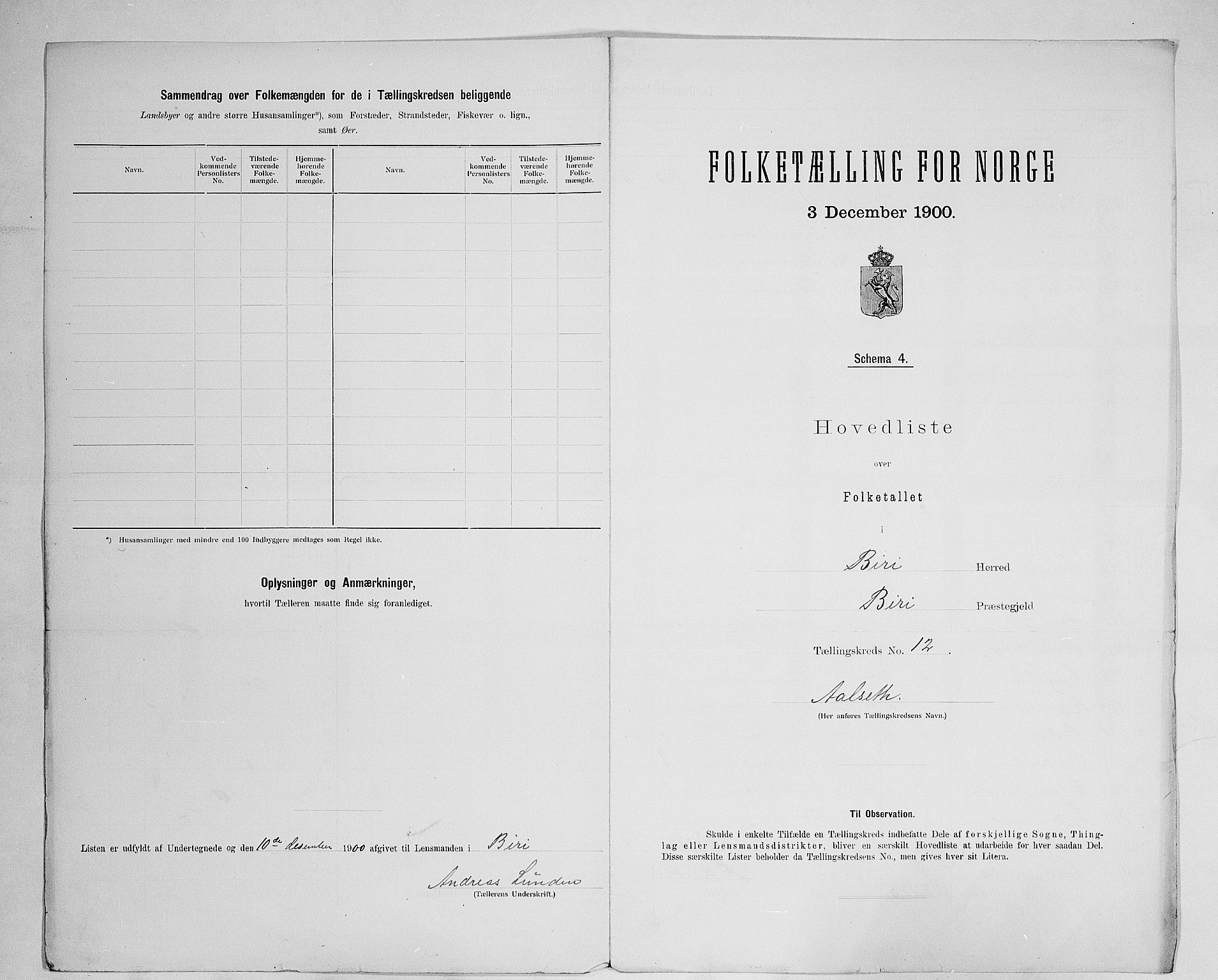 SAH, 1900 census for Biri, 1900, p. 43