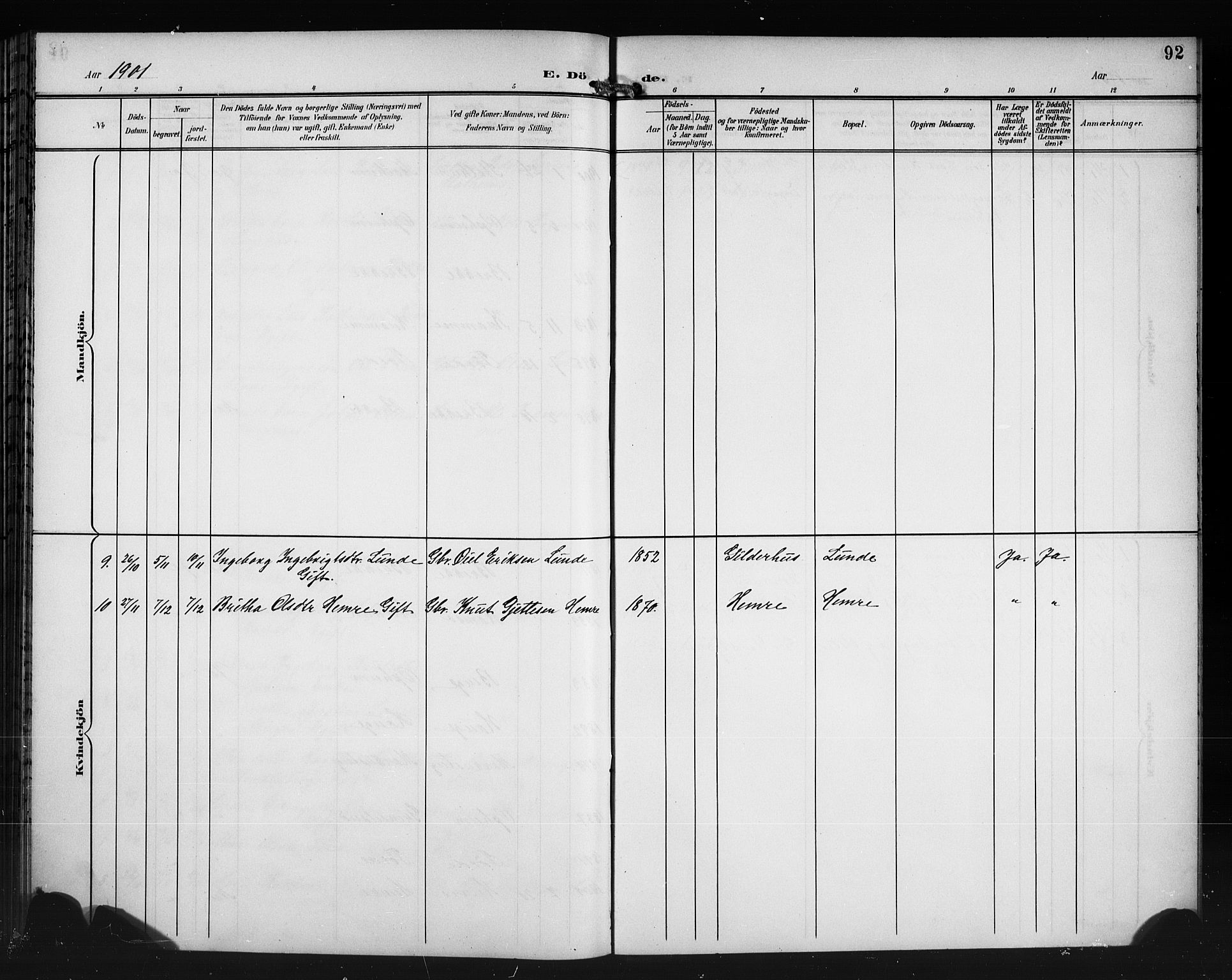 Vossestrand Sokneprestembete, AV/SAB-A-79101/H/Hab: Parish register (copy) no. A 3, 1900-1918, p. 92