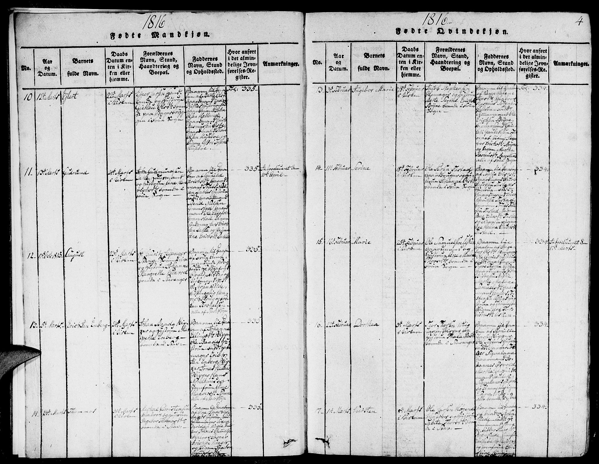 Domkirken sokneprestkontor, SAST/A-101812/001/30/30BA/L0008: Parish register (official) no. A 8, 1816-1821, p. 4