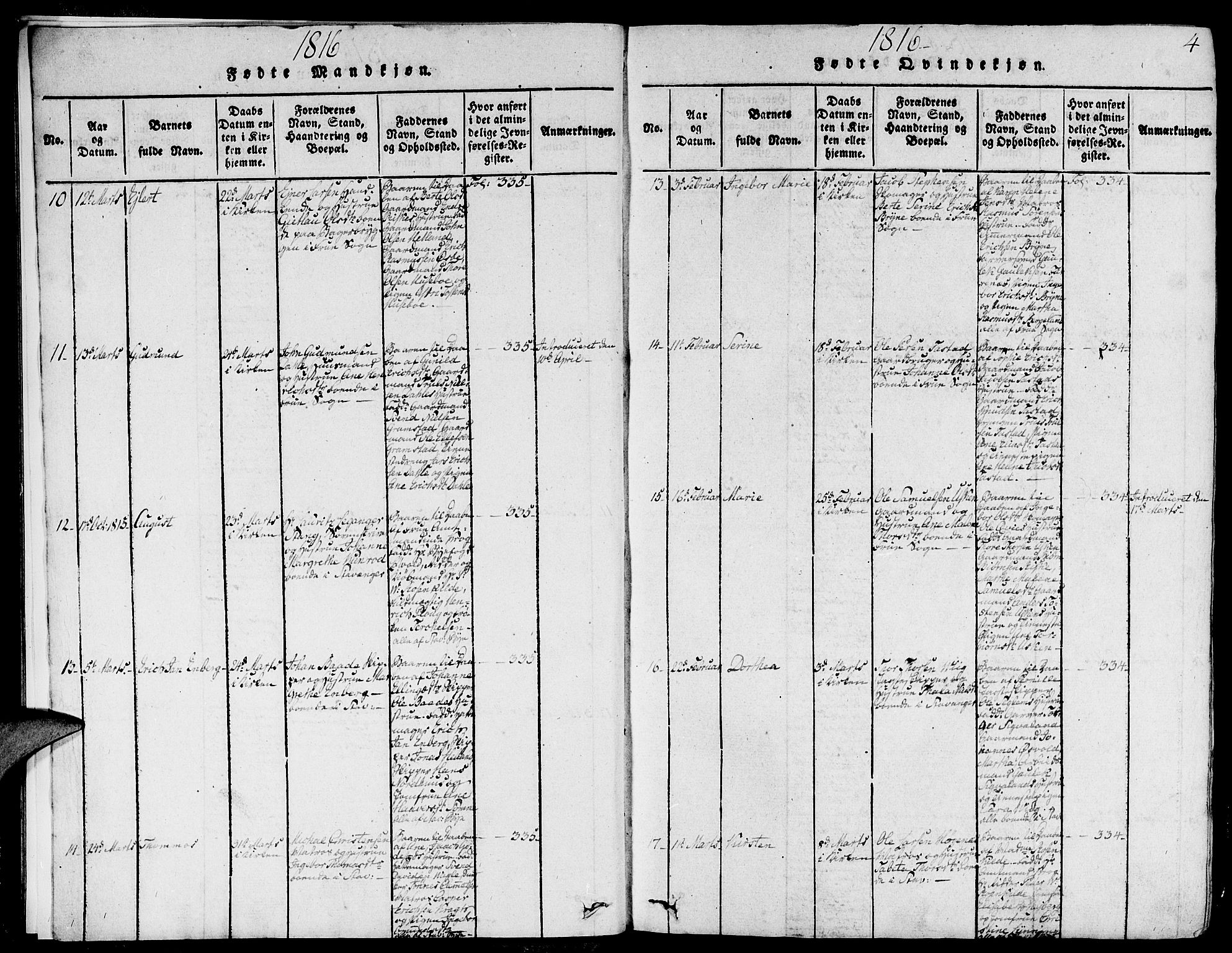 Domkirken sokneprestkontor, AV/SAST-A-101812/001/30/30BA/L0008: Parish register (official) no. A 8, 1816-1821, p. 4