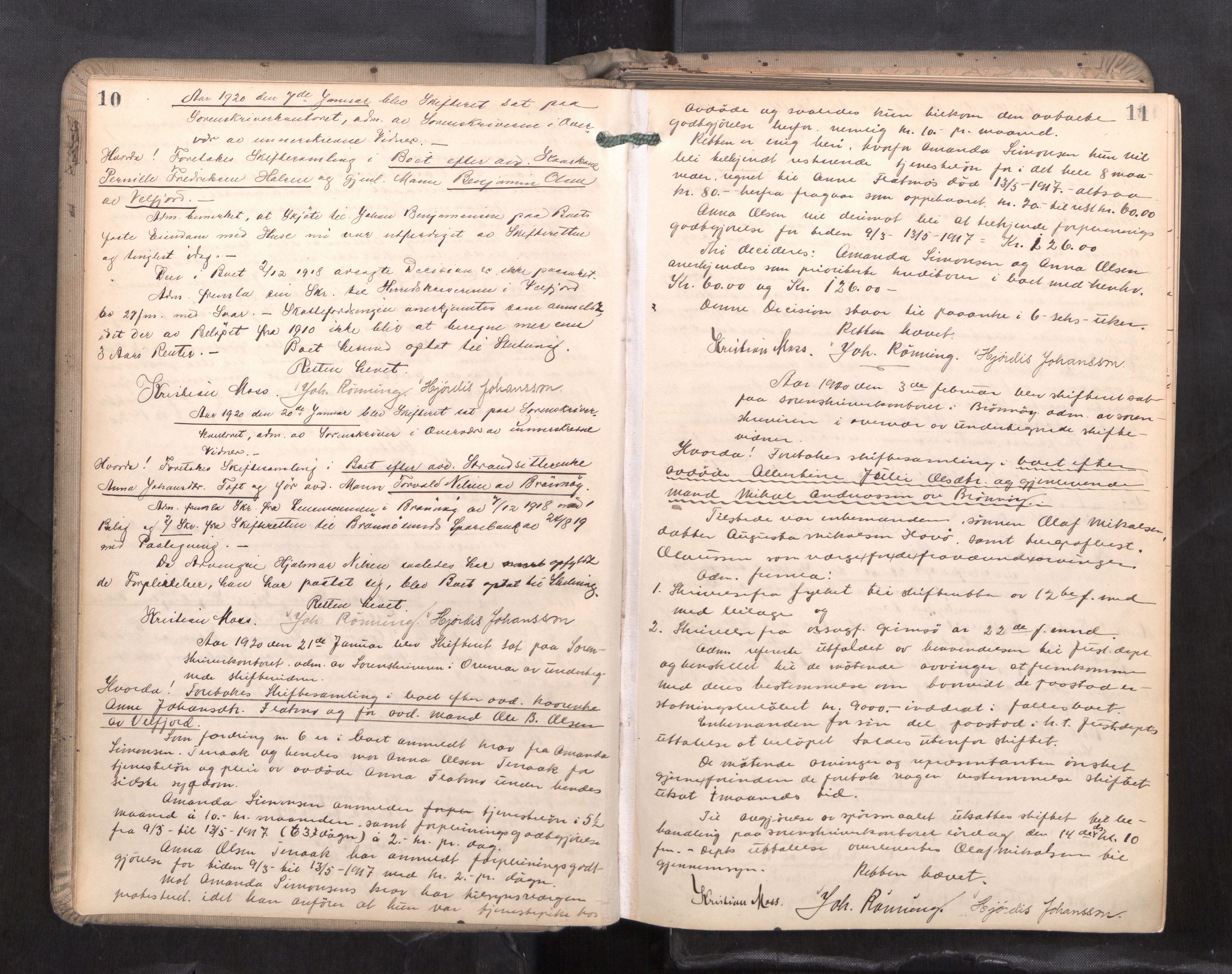 Brønnøy sorenskriveri, AV/SAT-A-4170/1/3/3B/L0001: Skiftebehandlingsprotokoll, 1919-1928, p. 10-11