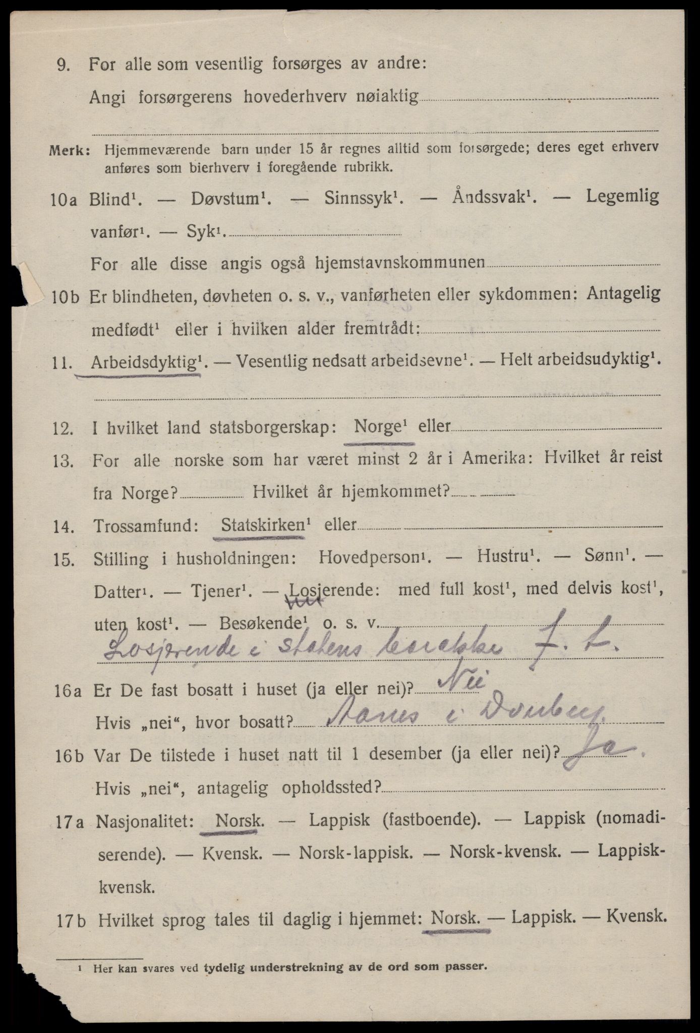 SAT, 1920 census for Dverberg, 1920, p. 7879