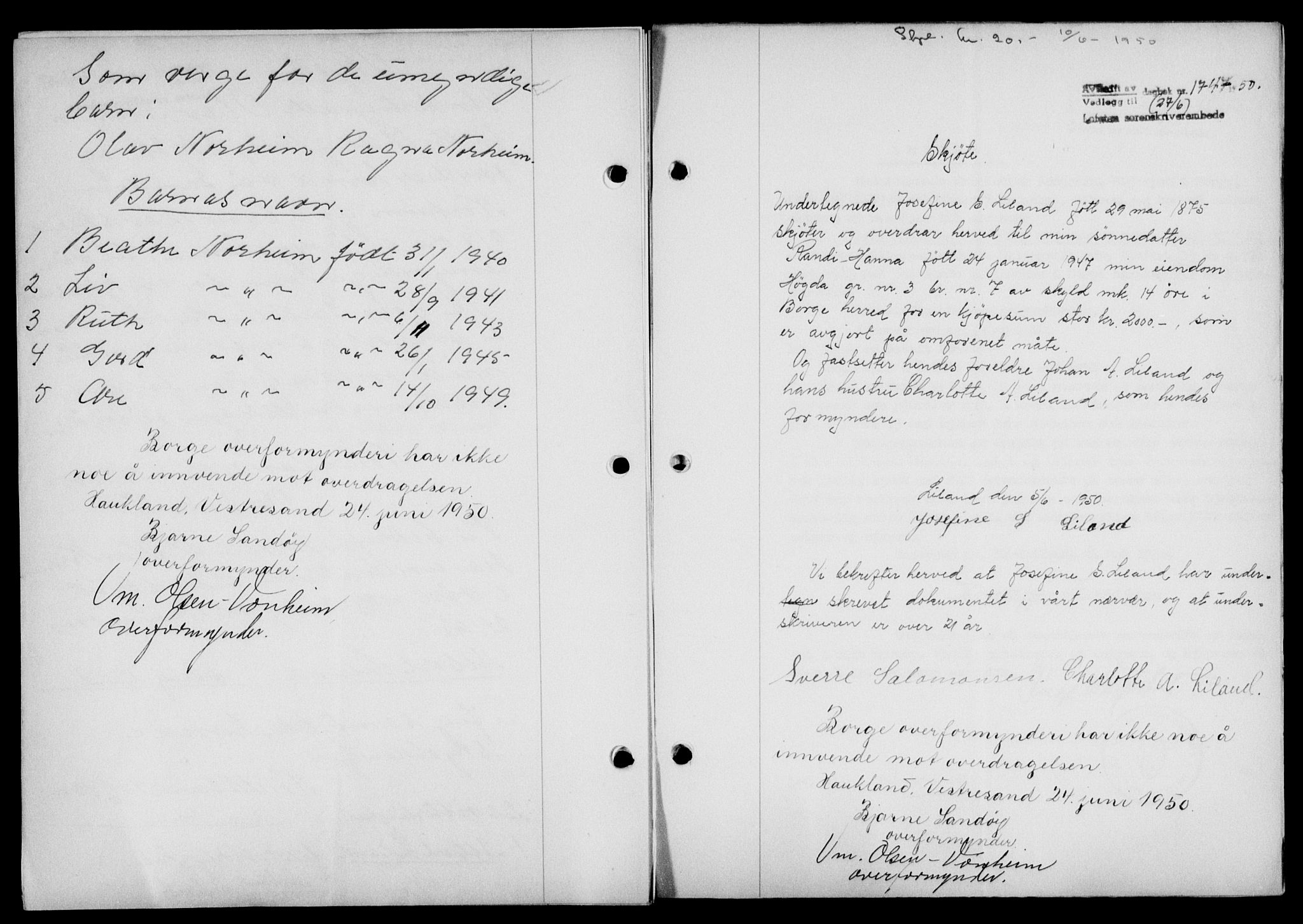 Lofoten sorenskriveri, SAT/A-0017/1/2/2C/L0023a: Mortgage book no. 23a, 1950-1950, Diary no: : 1747/1950