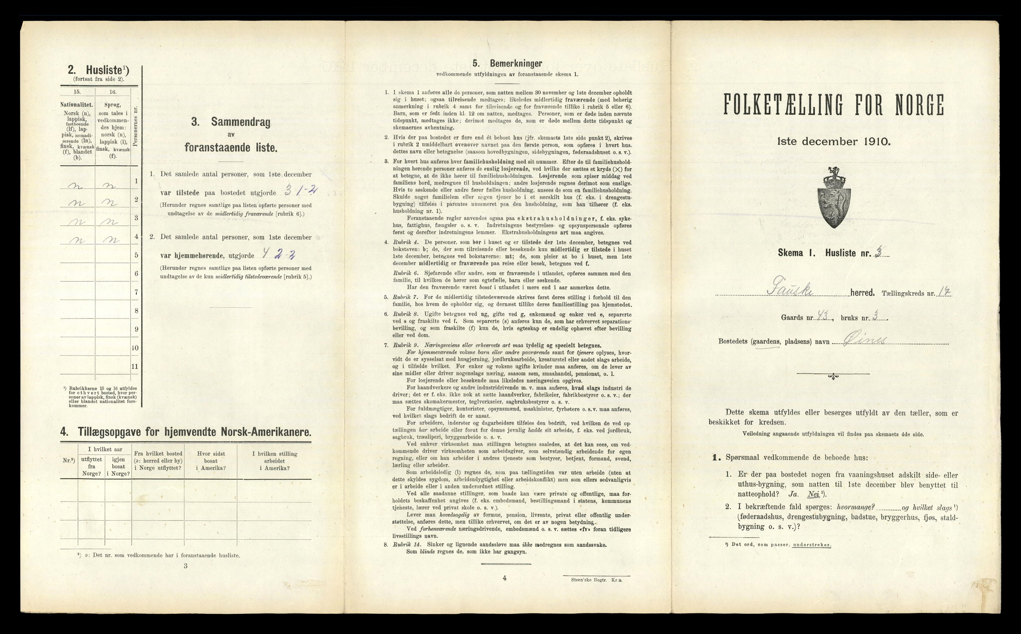 RA, 1910 census for Fauske, 1910, p. 1048