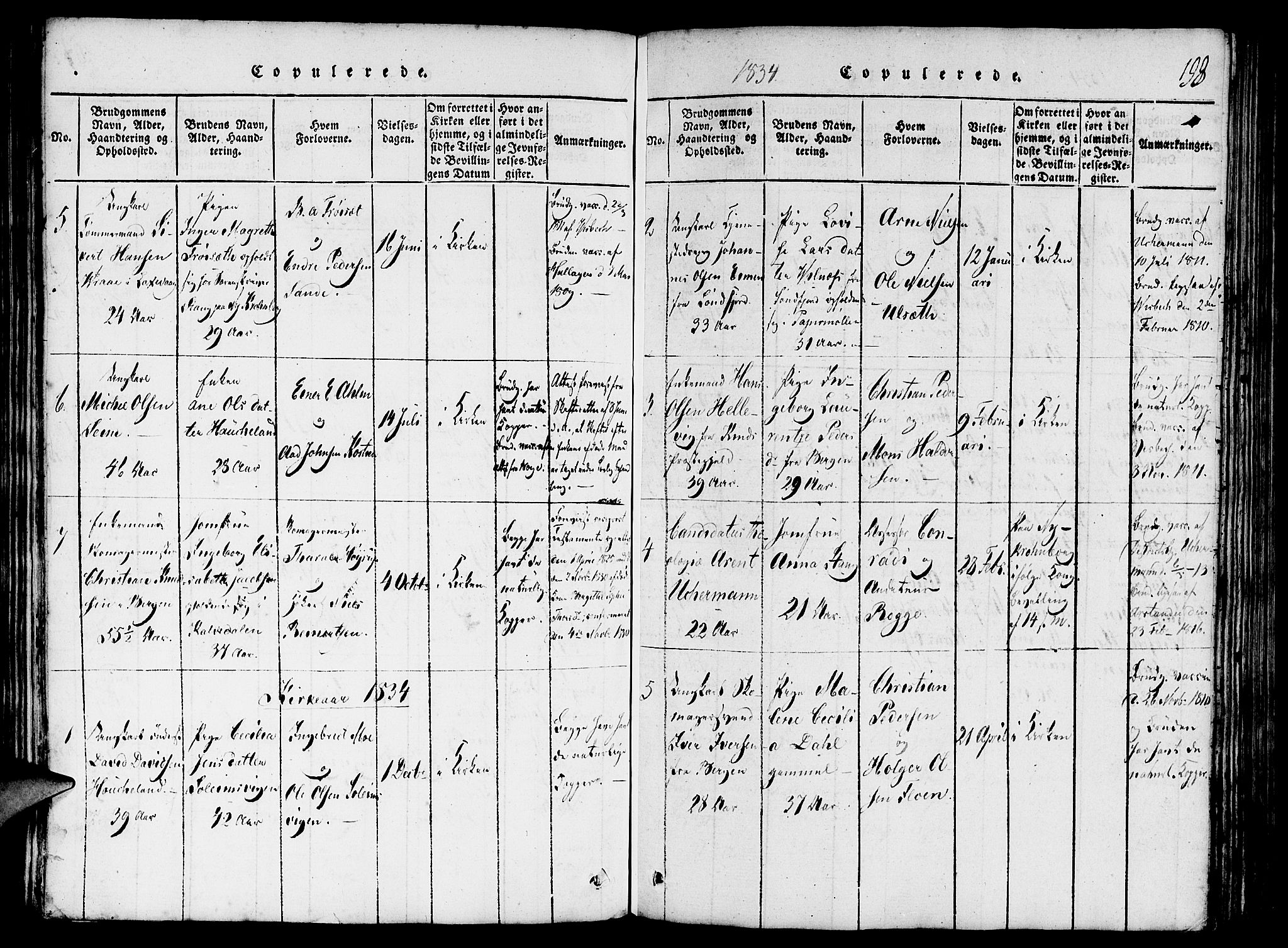 St. Jørgens hospital og Årstad sokneprestembete, SAB/A-99934: Parish register (official) no. A 3, 1815-1843, p. 198