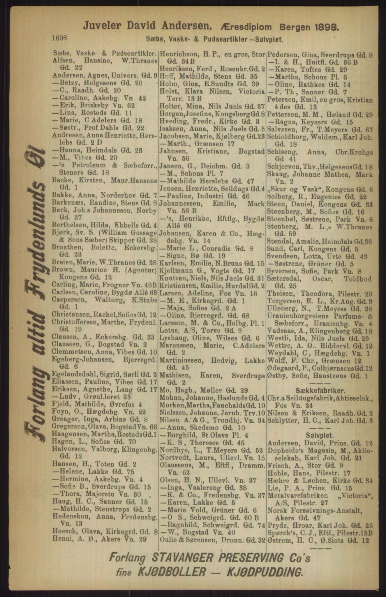 Kristiania/Oslo adressebok, PUBL/-, 1911, p. 1698