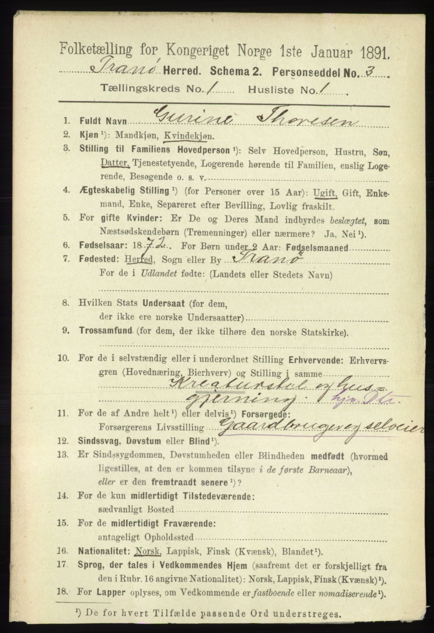 RA, 1891 census for 1927 Tranøy, 1891, p. 69