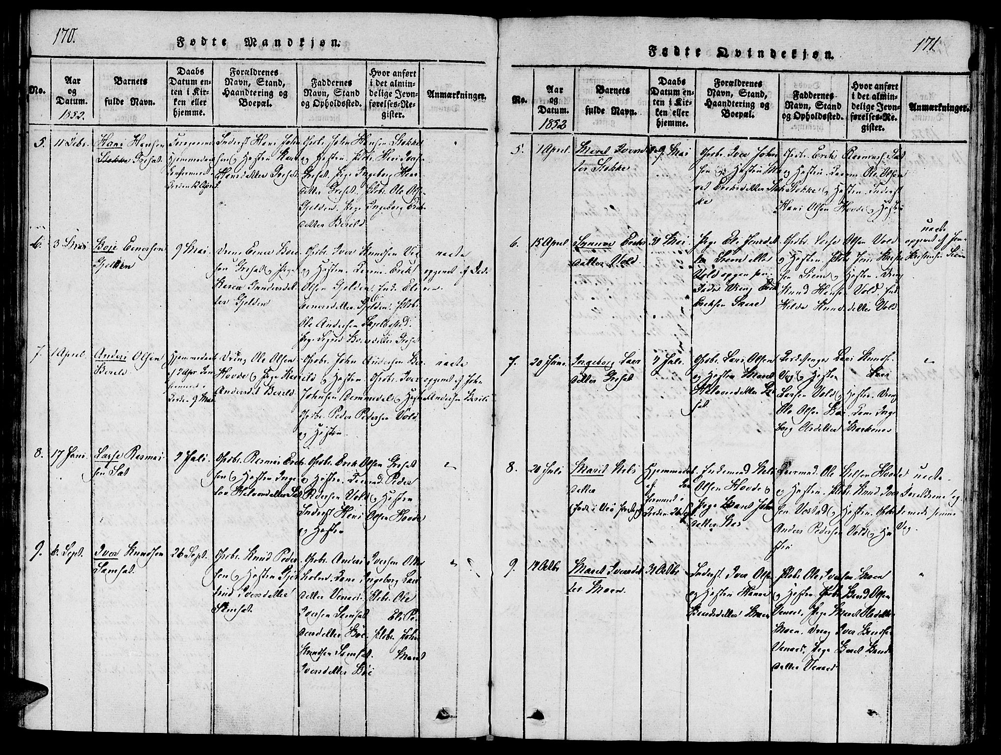 Ministerialprotokoller, klokkerbøker og fødselsregistre - Møre og Romsdal, SAT/A-1454/543/L0561: Parish register (official) no. 543A01, 1818-1853, p. 170-171
