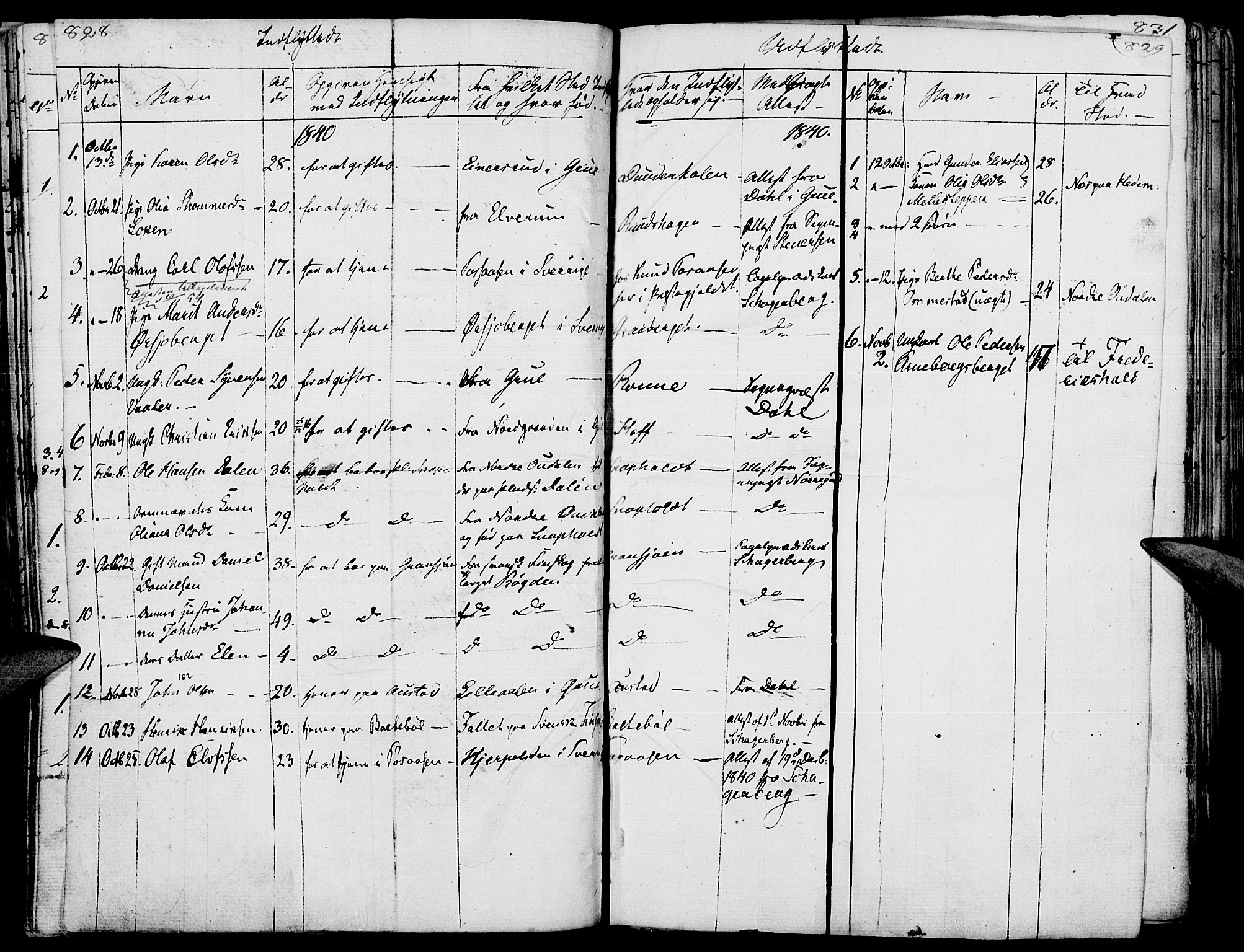 Hof prestekontor, SAH/PREST-038/H/Ha/Haa/L0006: Parish register (official) no. 6, 1822-1841, p. 828-829