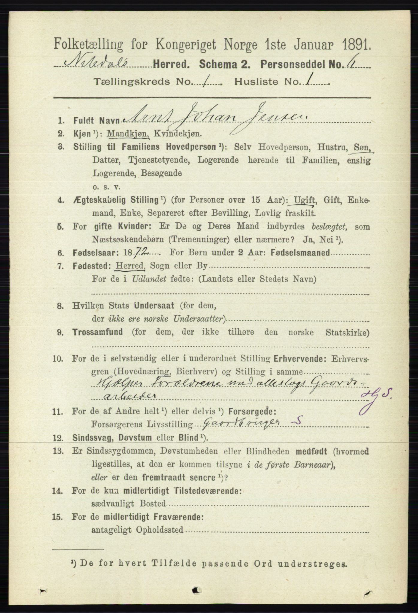 RA, 1891 census for 0233 Nittedal, 1891, p. 94