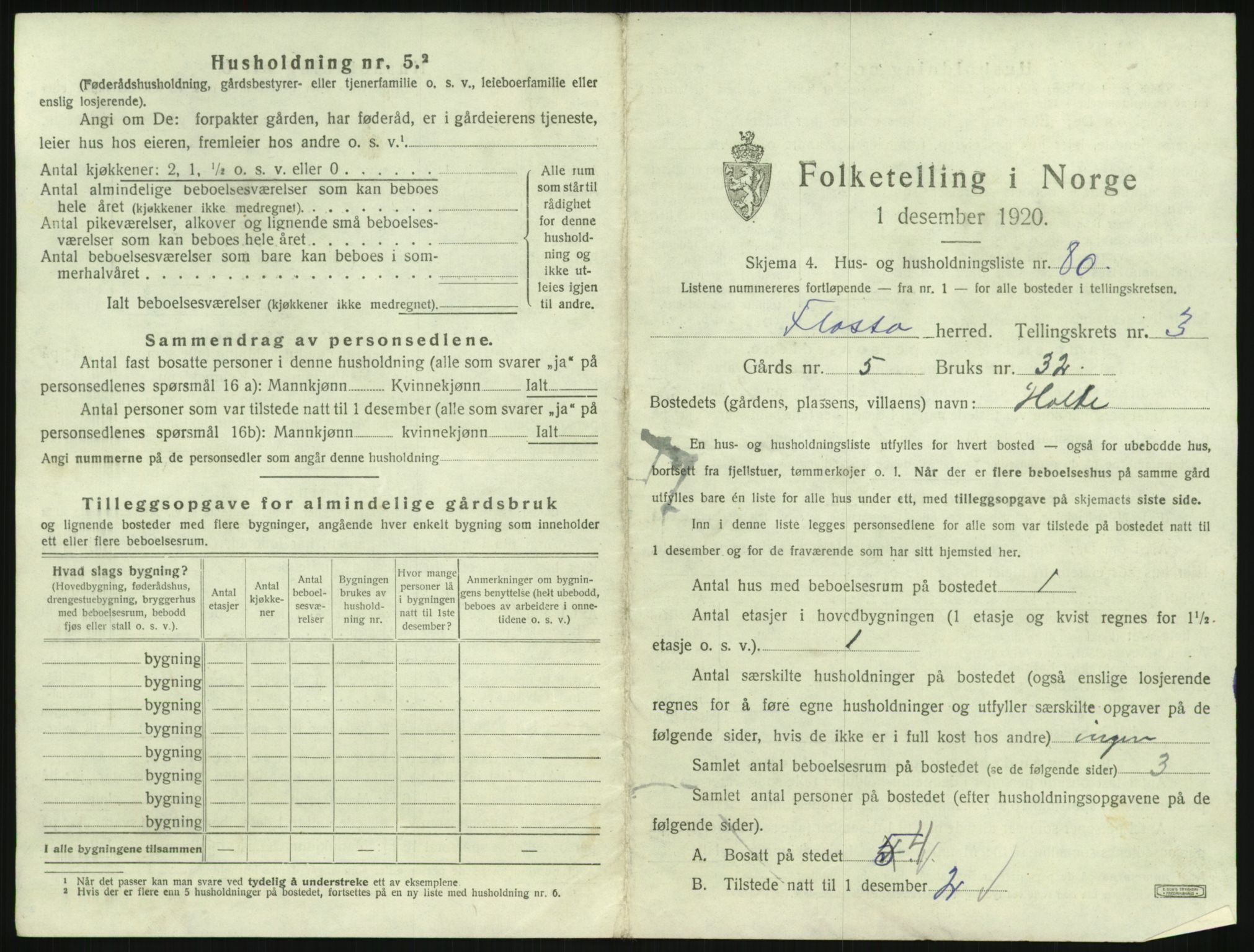 SAK, 1920 census for Flosta, 1920, p. 394