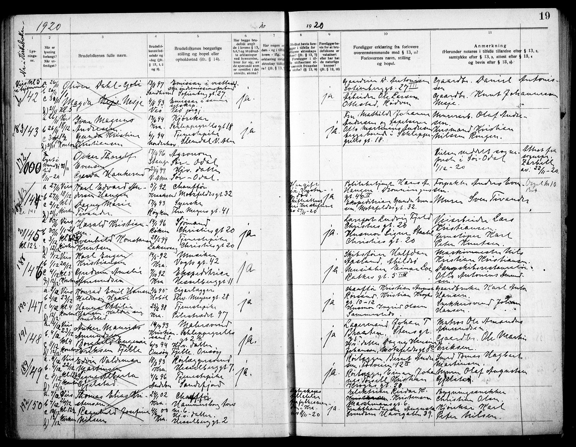 Paulus prestekontor Kirkebøker, AV/SAO-A-10871/H/Ha/L0003: Banns register no. 3, 1919-1926, p. 19