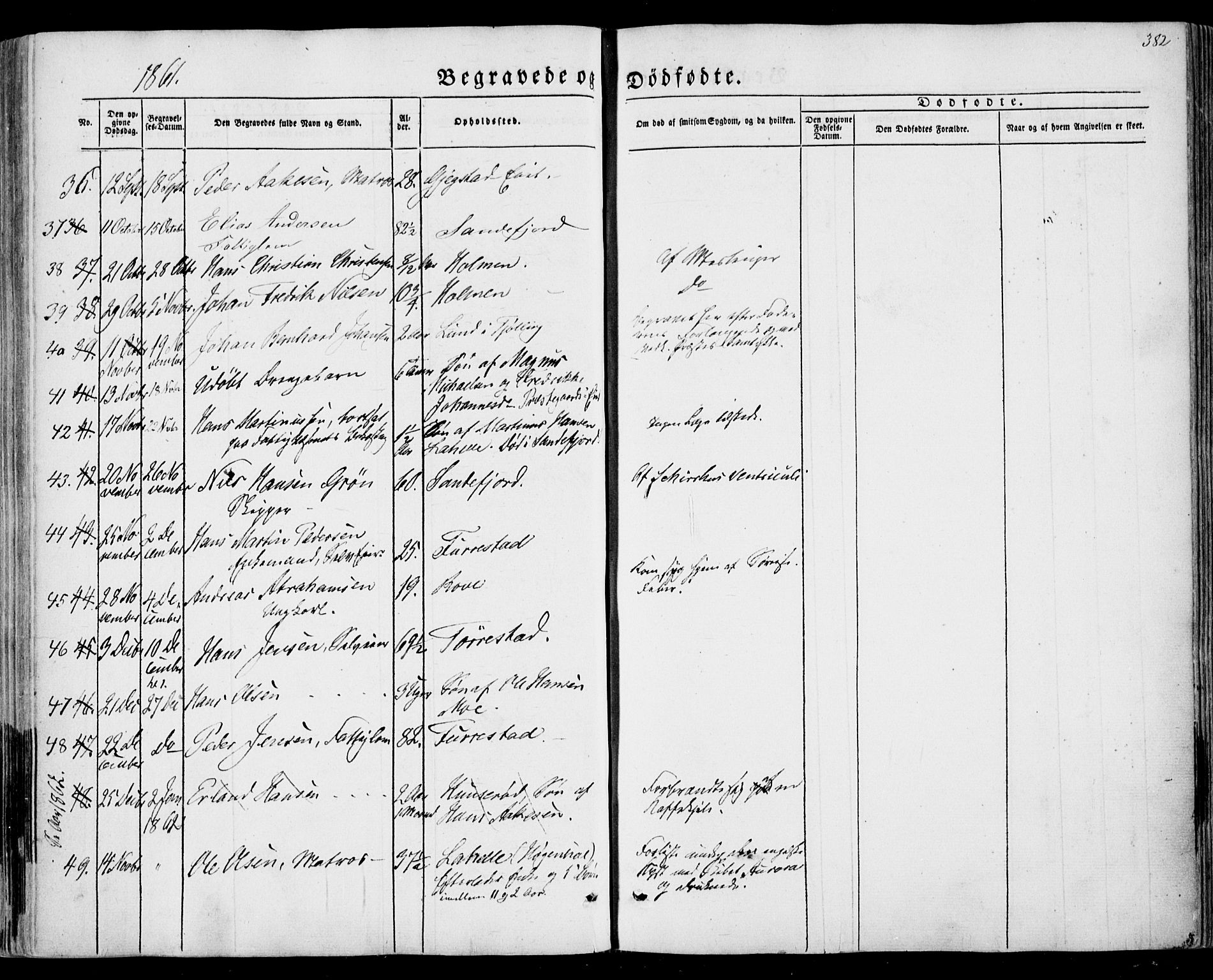 Sandar kirkebøker, SAKO/A-243/F/Fa/L0007: Parish register (official) no. 7, 1855-1861, p. 382