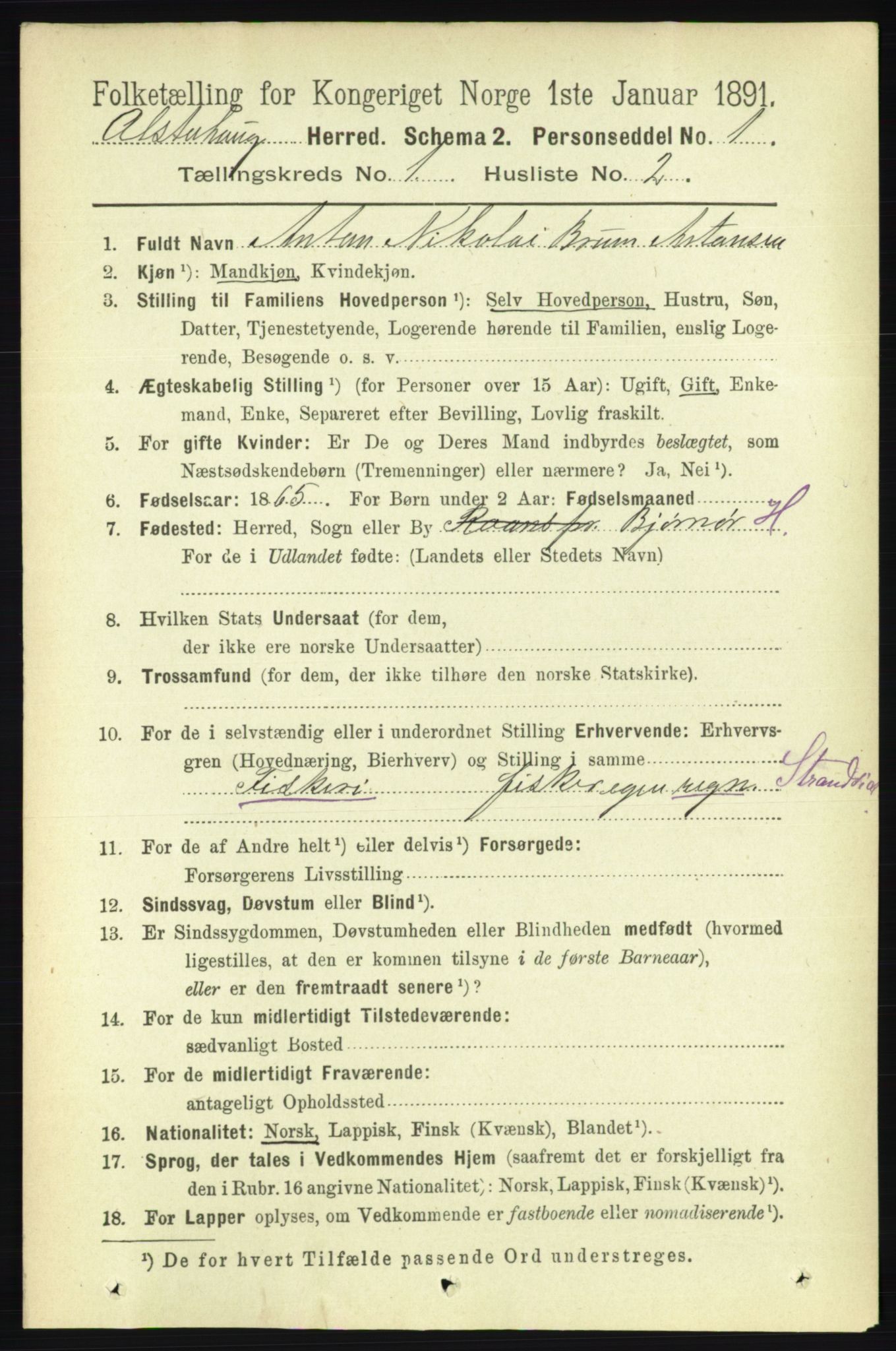 RA, 1891 census for 1820 Alstahaug, 1891, p. 101